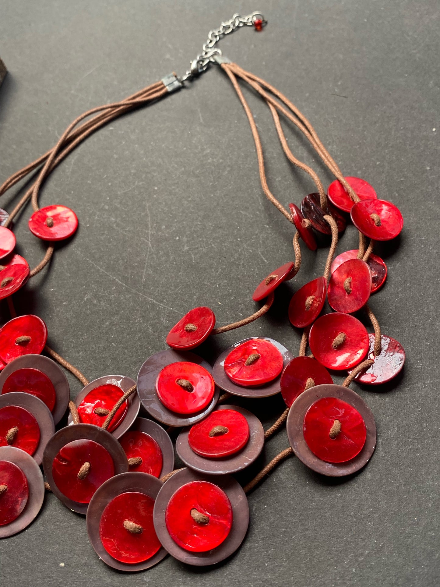 Red Shell Disc Multi-Strand Statement Necklace