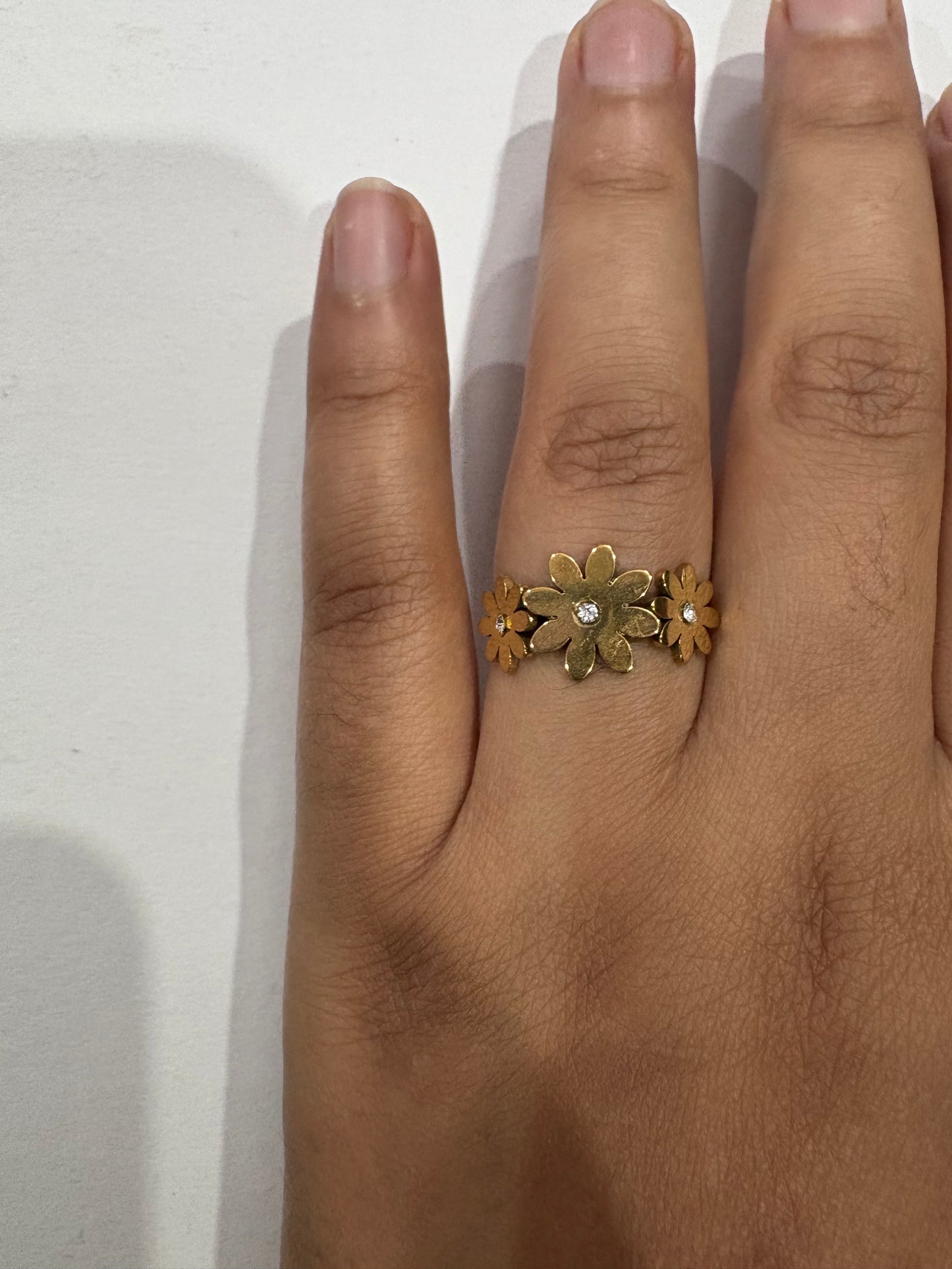 Golden Daisy Flower Ring with Crystal Accents