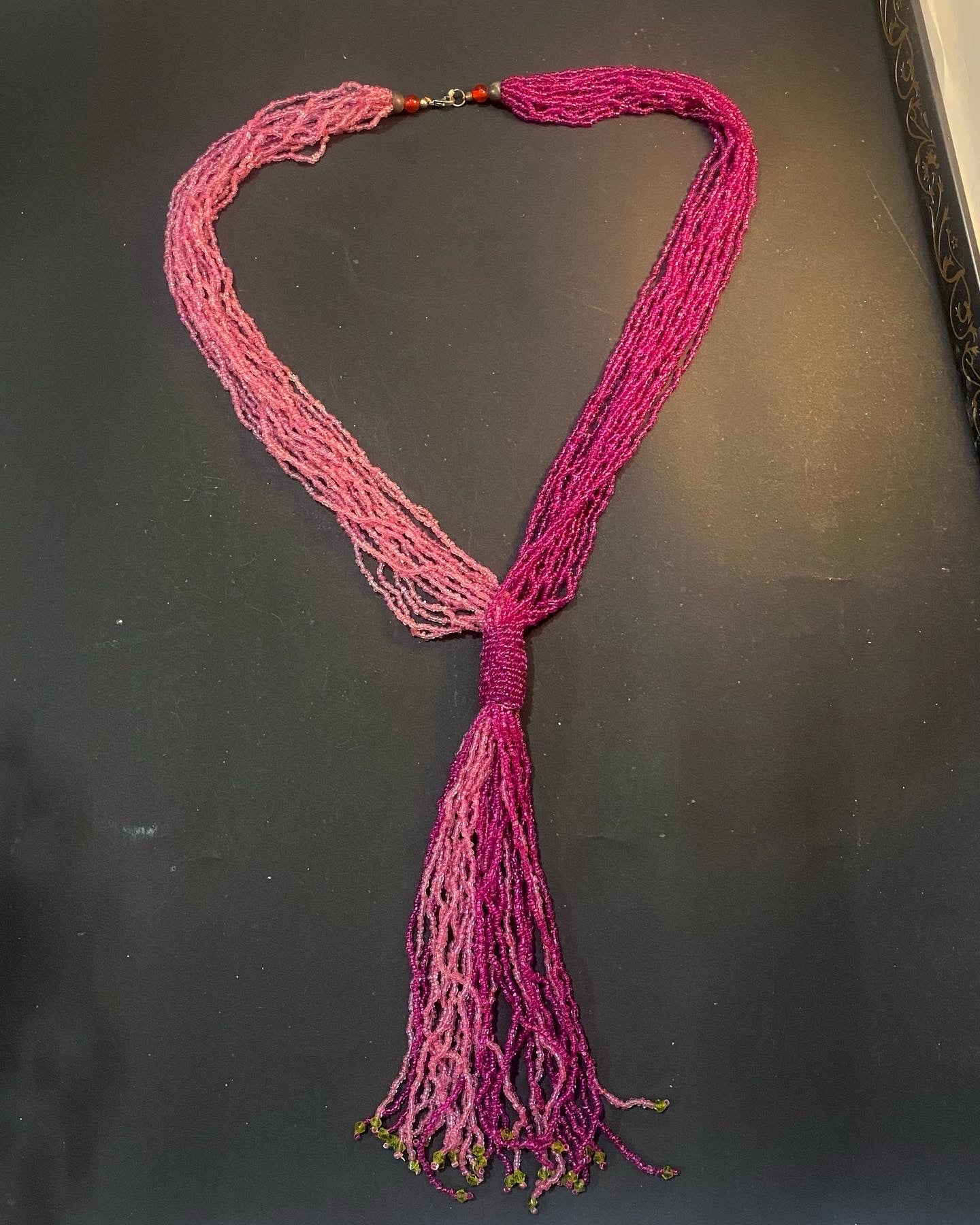 Pink Ombre Beaded Tassel Necklace
