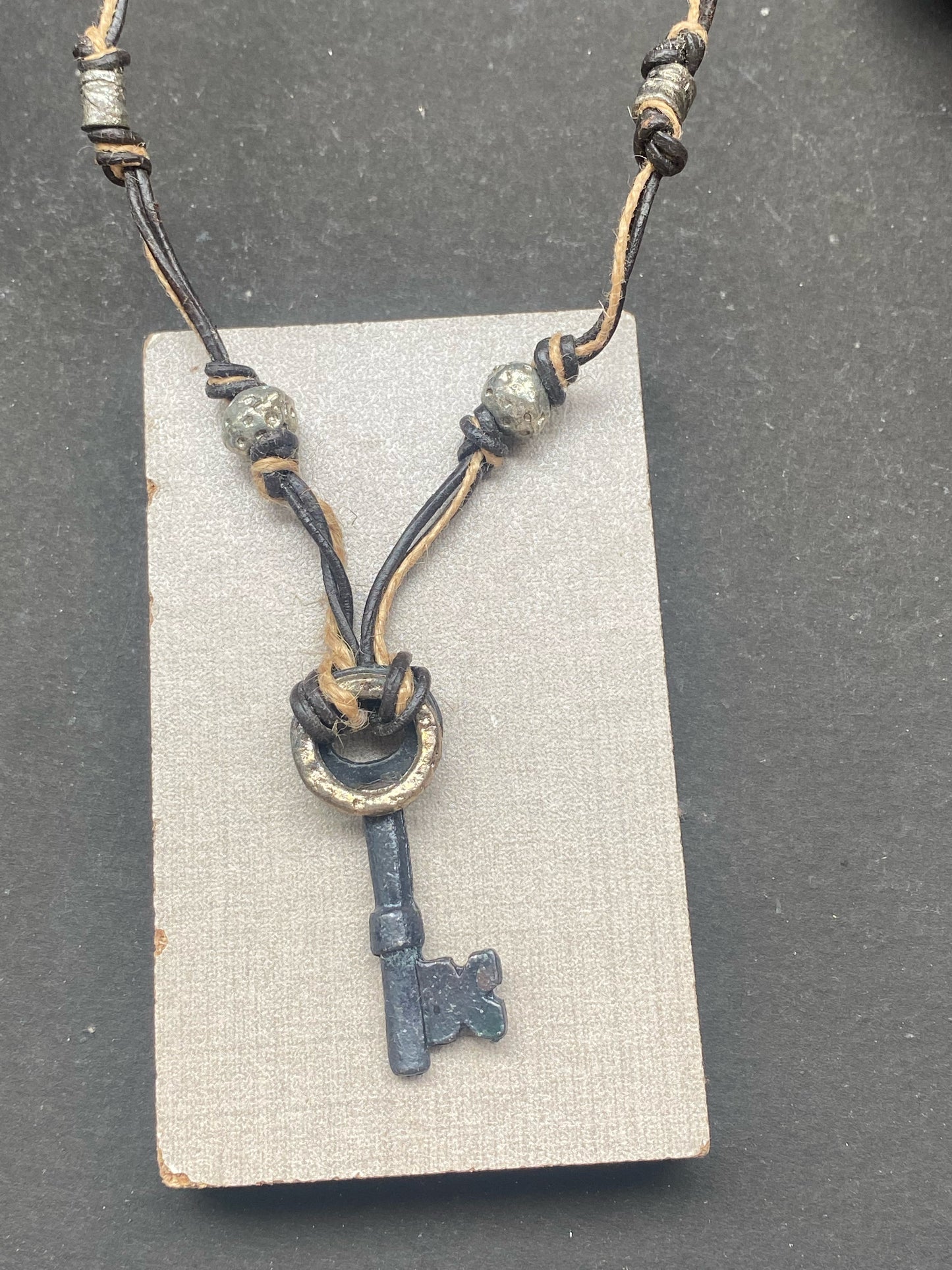 Rustic Key Charm Leather Necklace