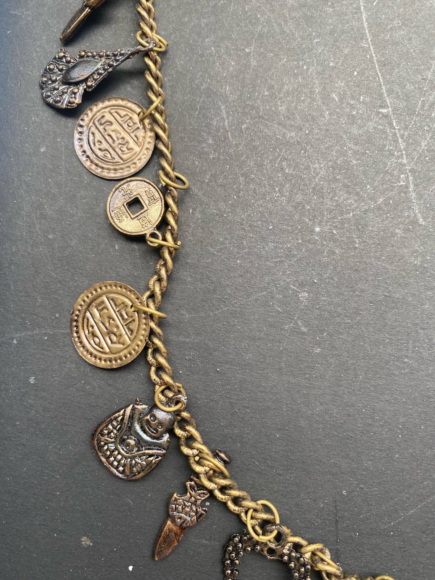 Antique Gold Multi-Layer Coin & Charm Statement Necklace