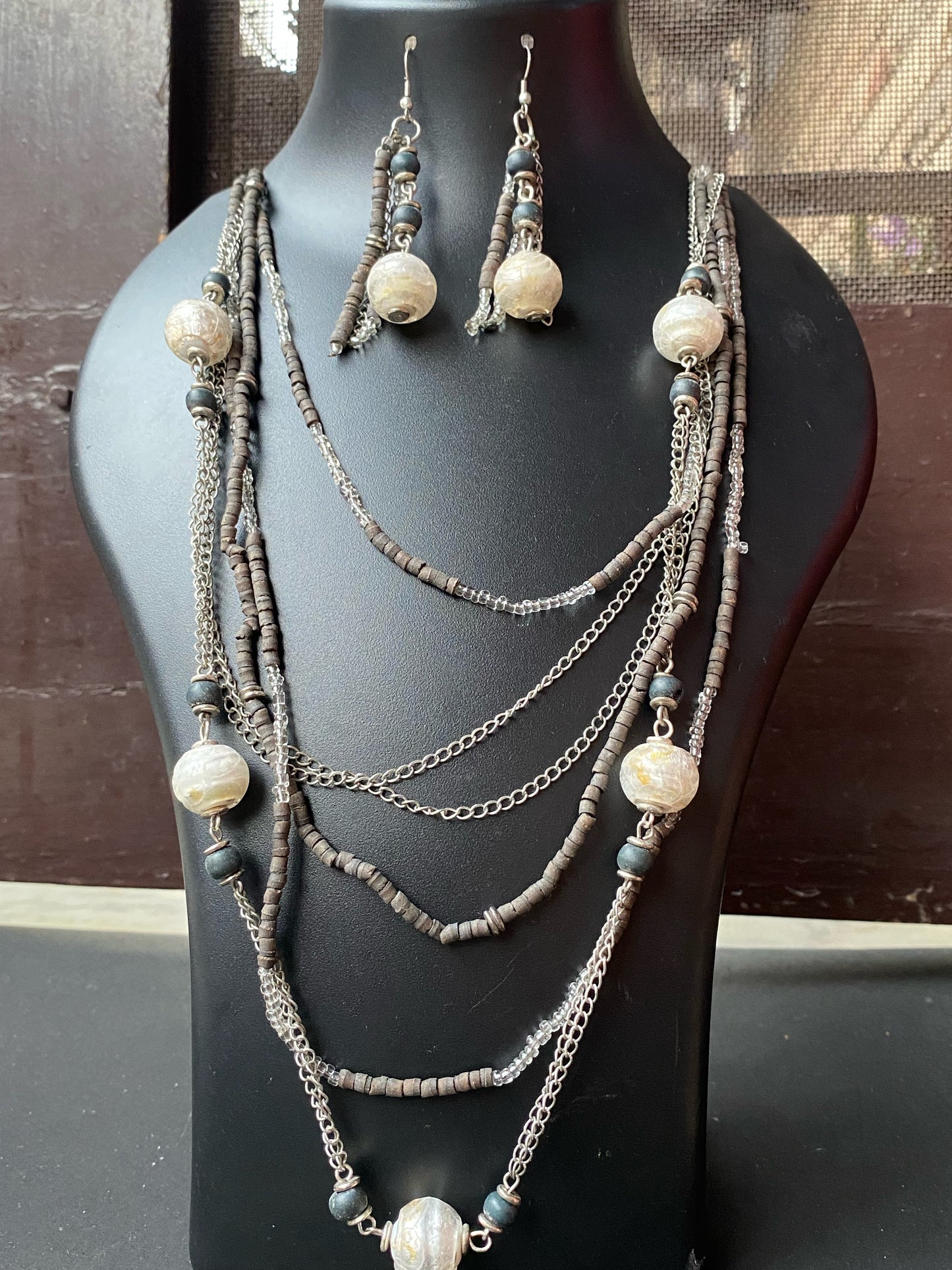 Handcrafted Multi-Layer Beaded Bracelet & Handcrafted Multi-Layer Necklace with Matching Earrings