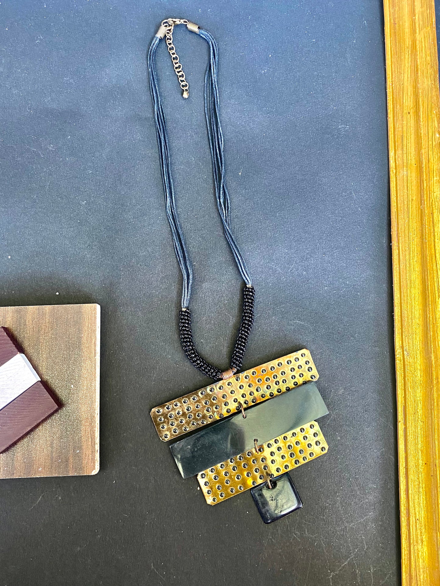 Bold Geometric Brass & Resin Statement Necklace