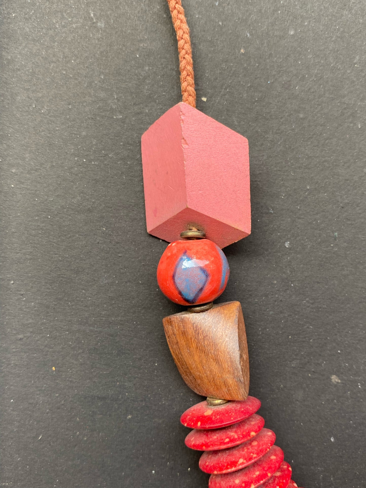 Bold Red & Natural Wood Beaded Statement Necklace