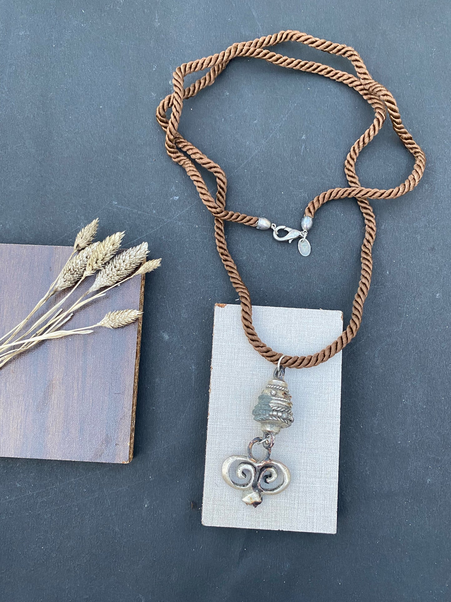 Bohemian Tribal Pendant Necklace with Rustic Cord