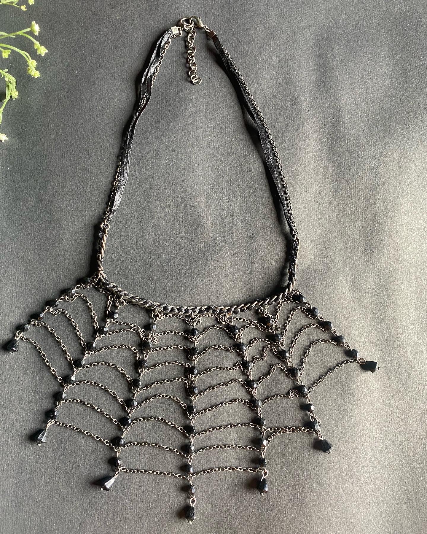 Gothic Black Cascading Chain Fringe Necklace