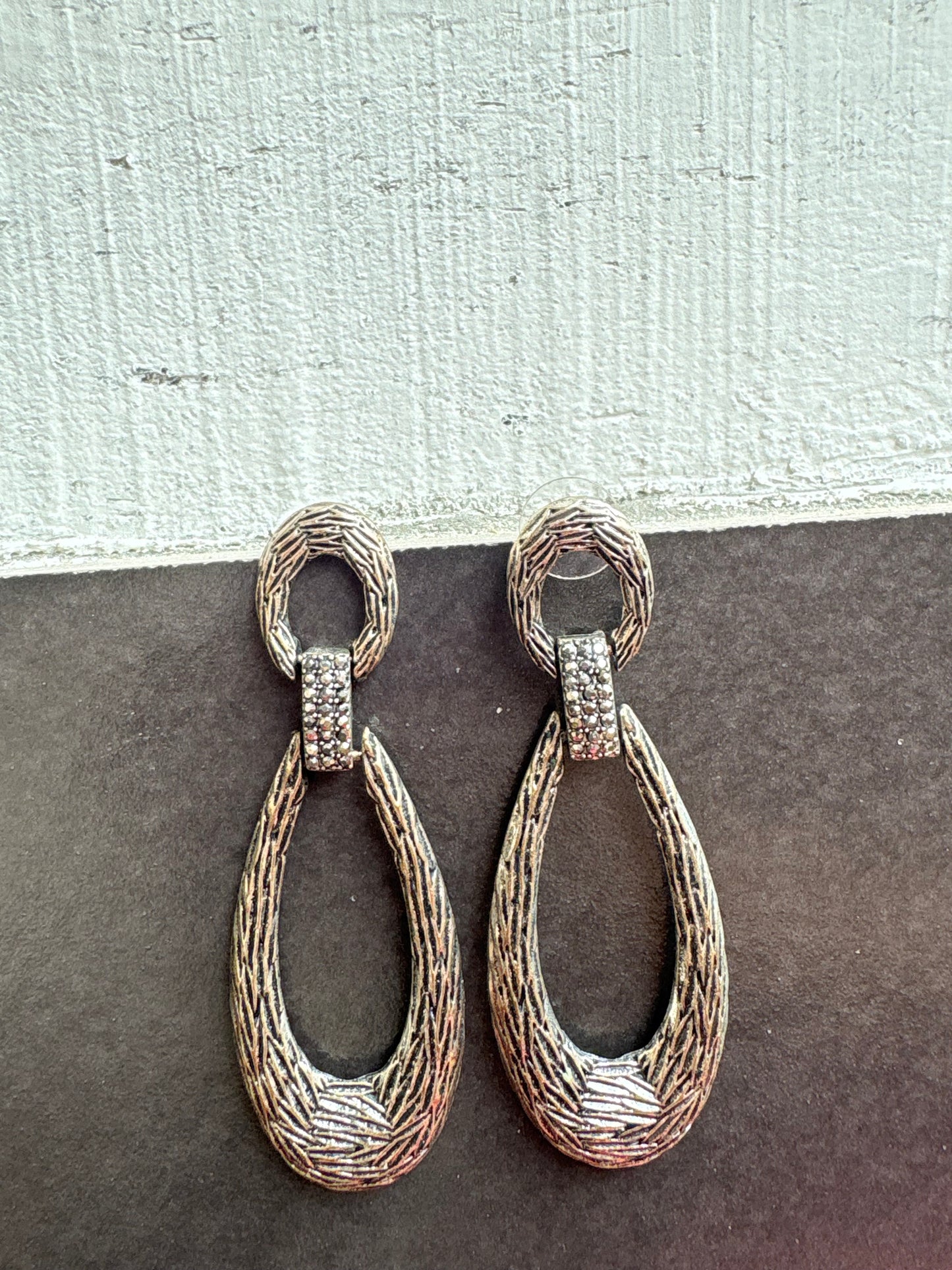 Textured Drop Hoop Earrings