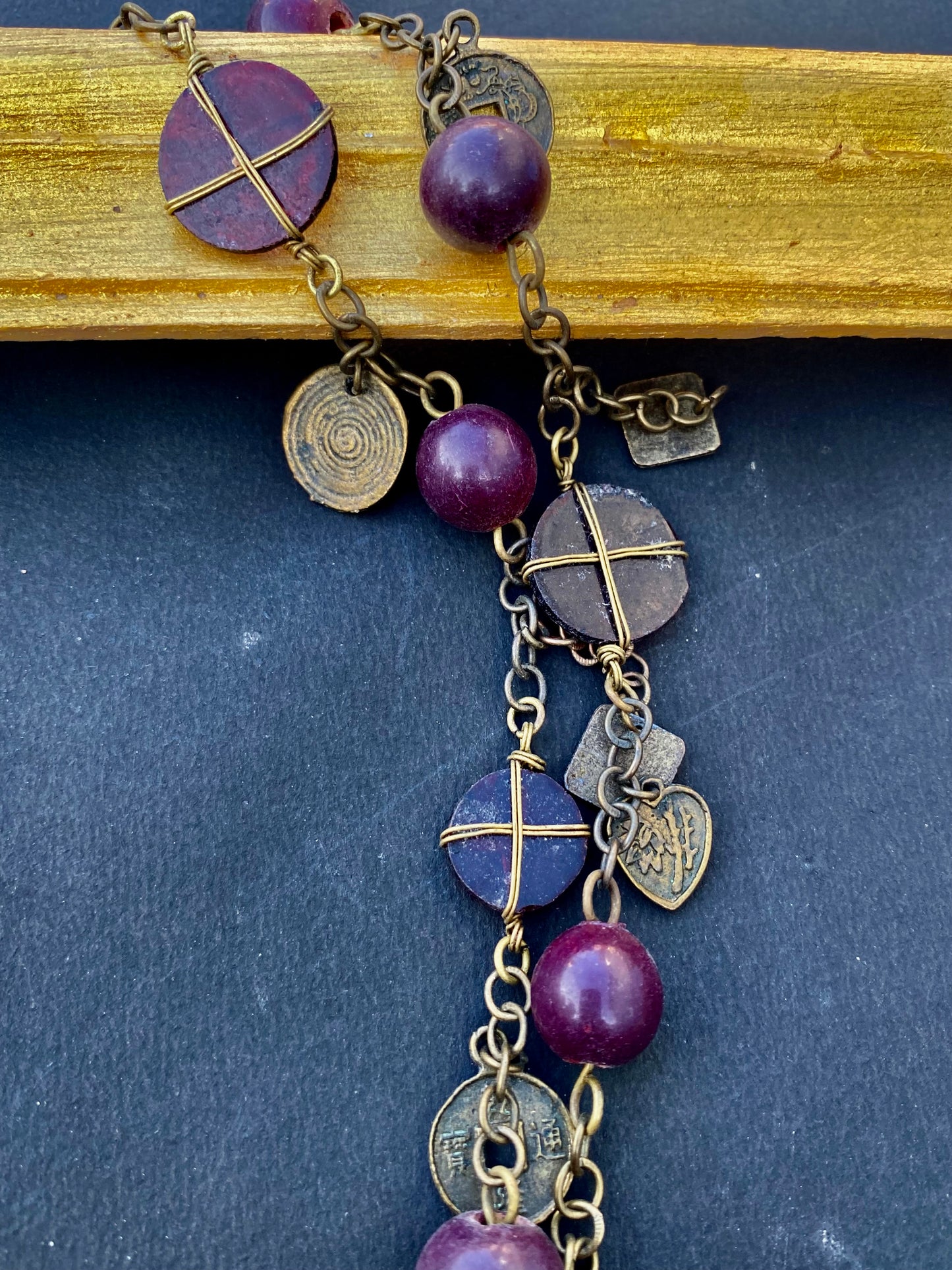 Bohemian Purple Medallion Charm Necklace