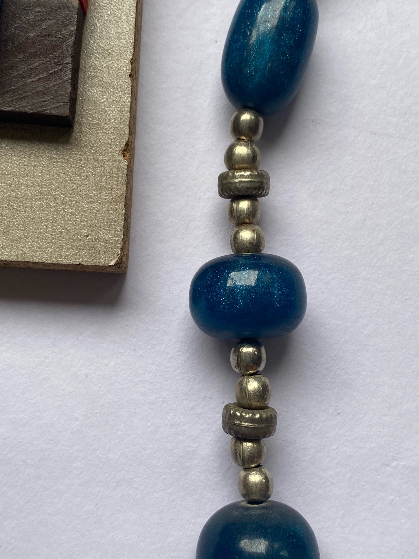 Bohemian Blue Bead Necklace with Artistic Brooch