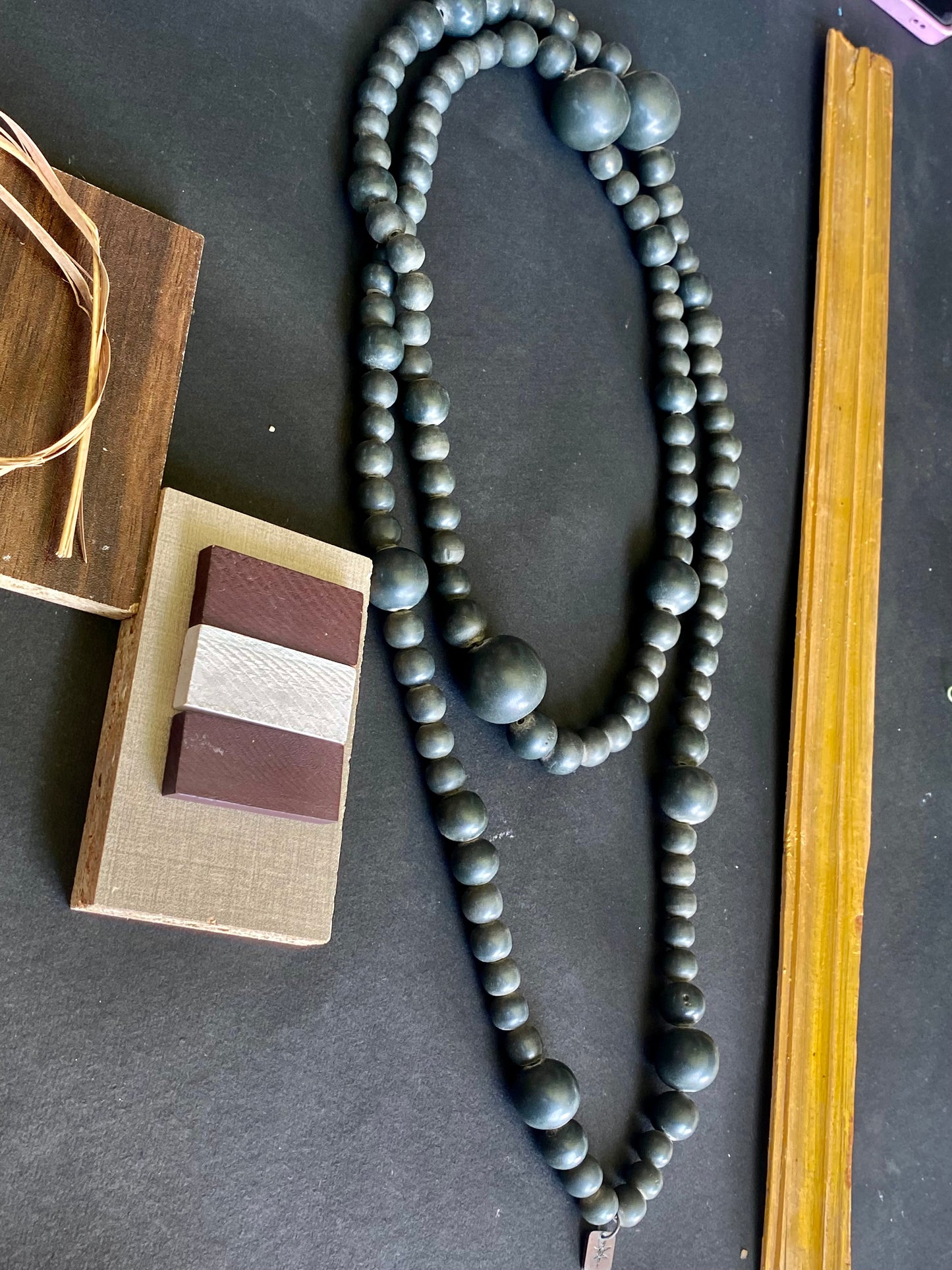 Matte Navy Blue Double-Layer Wooden Bead Necklace