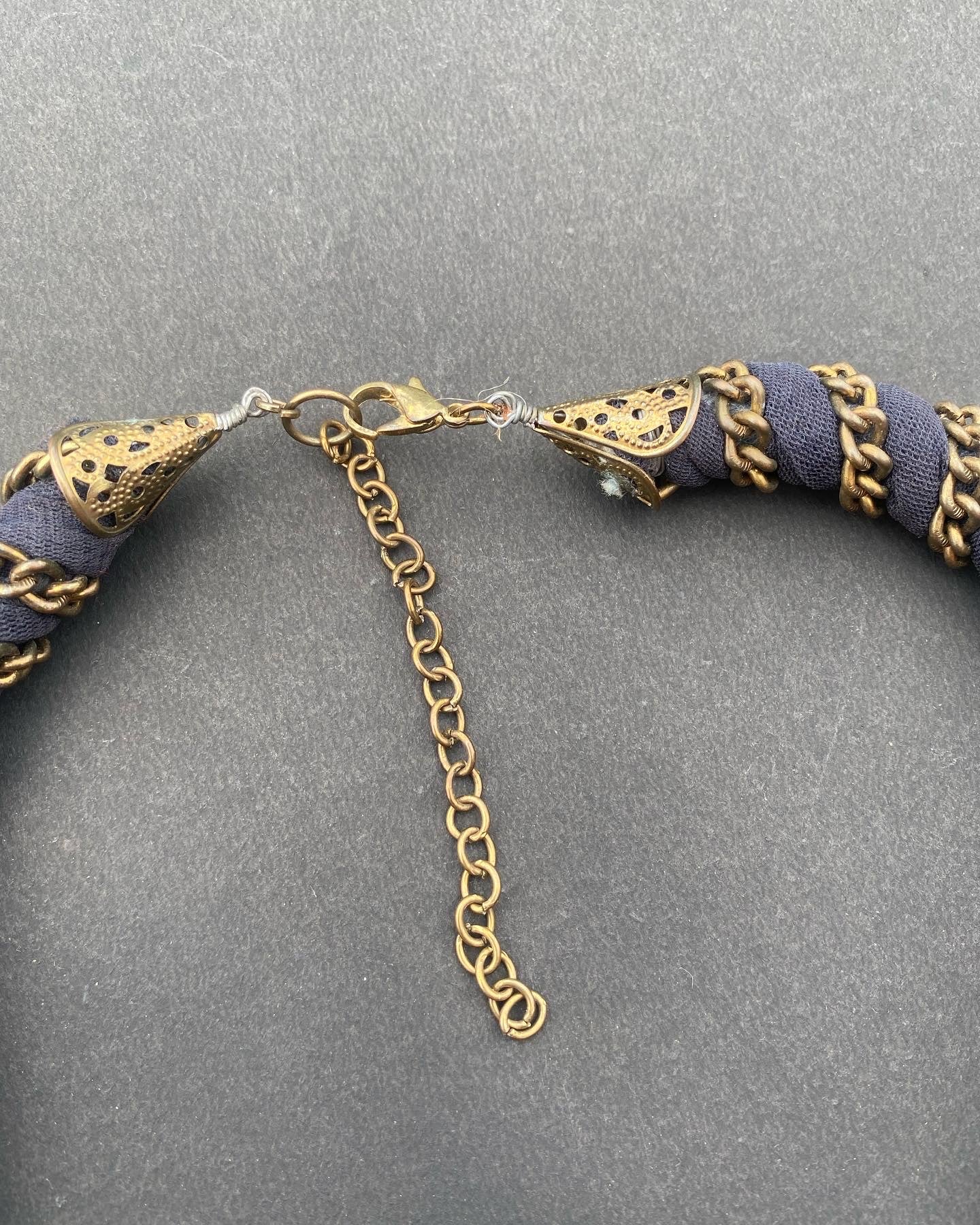 Antique Bronze Chain-Wrapped Fabric Necklace