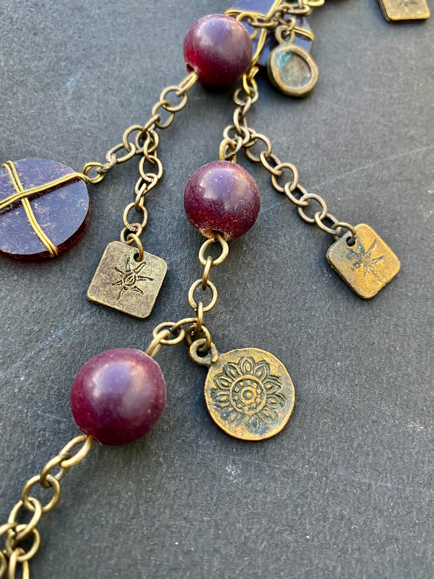 Bohemian Purple Medallion Charm Necklace