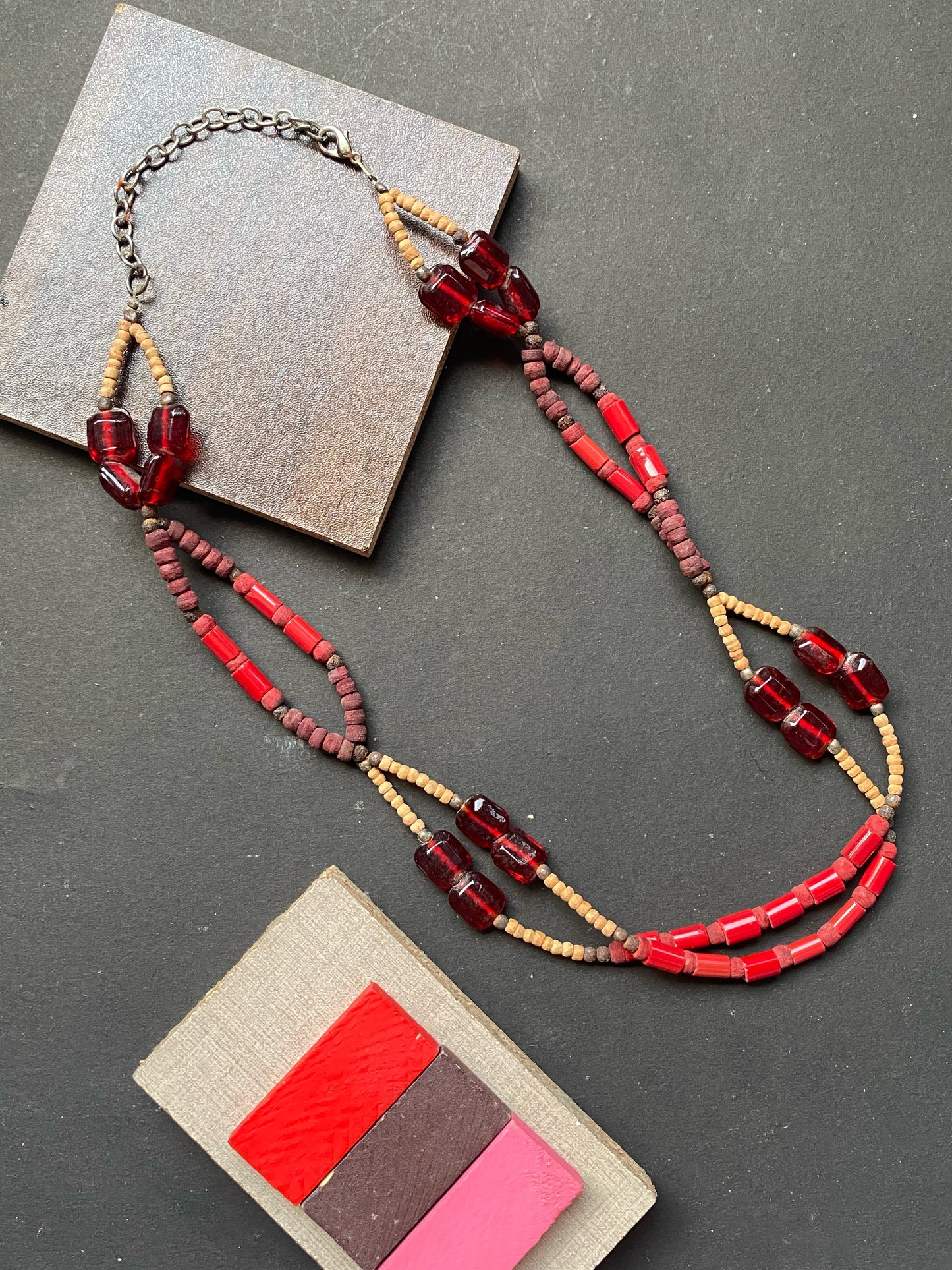 Bohemian Red Beaded Statement Necklace