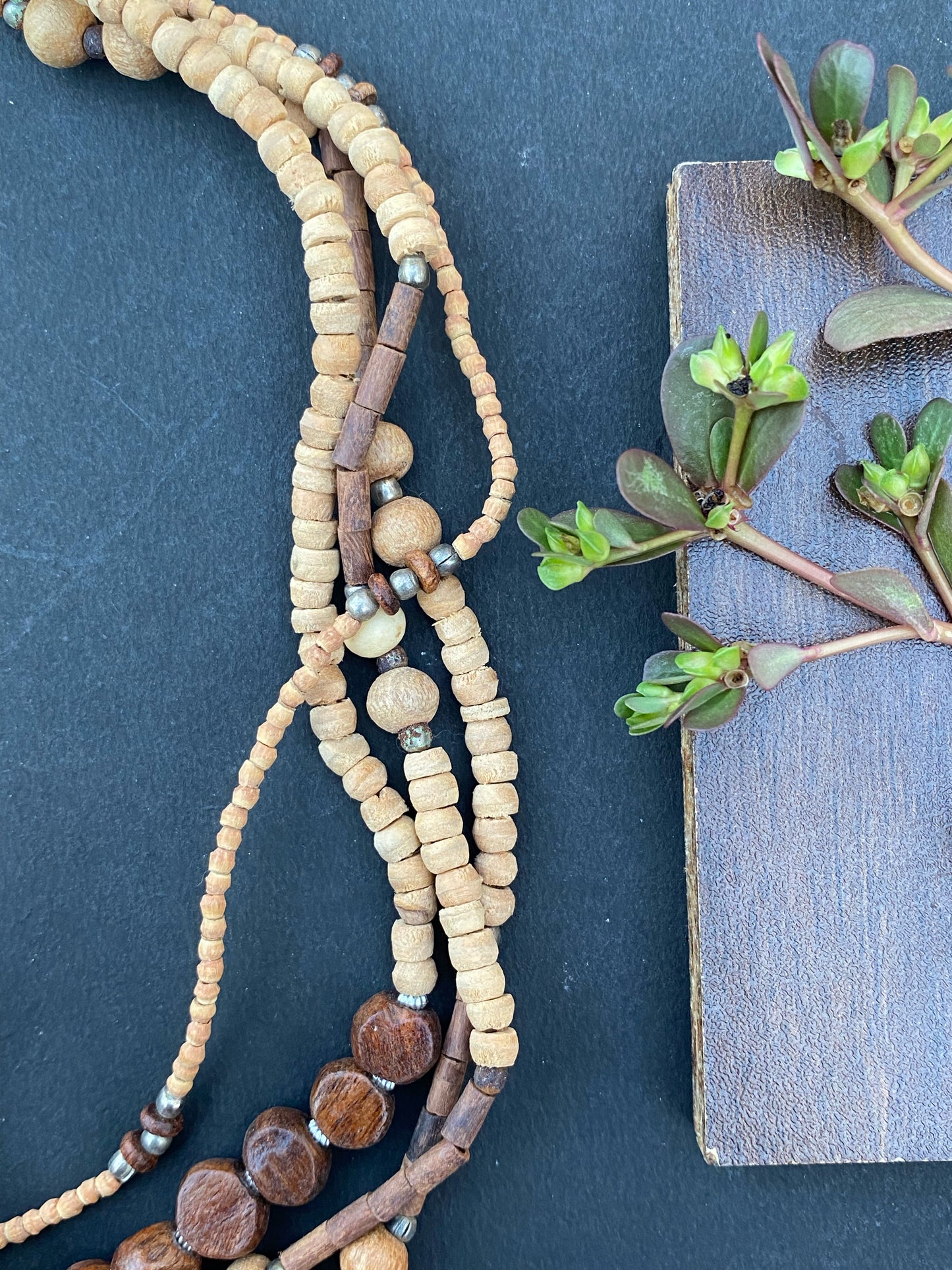 Handcrafted Multi-Strand Wooden Bead Necklace