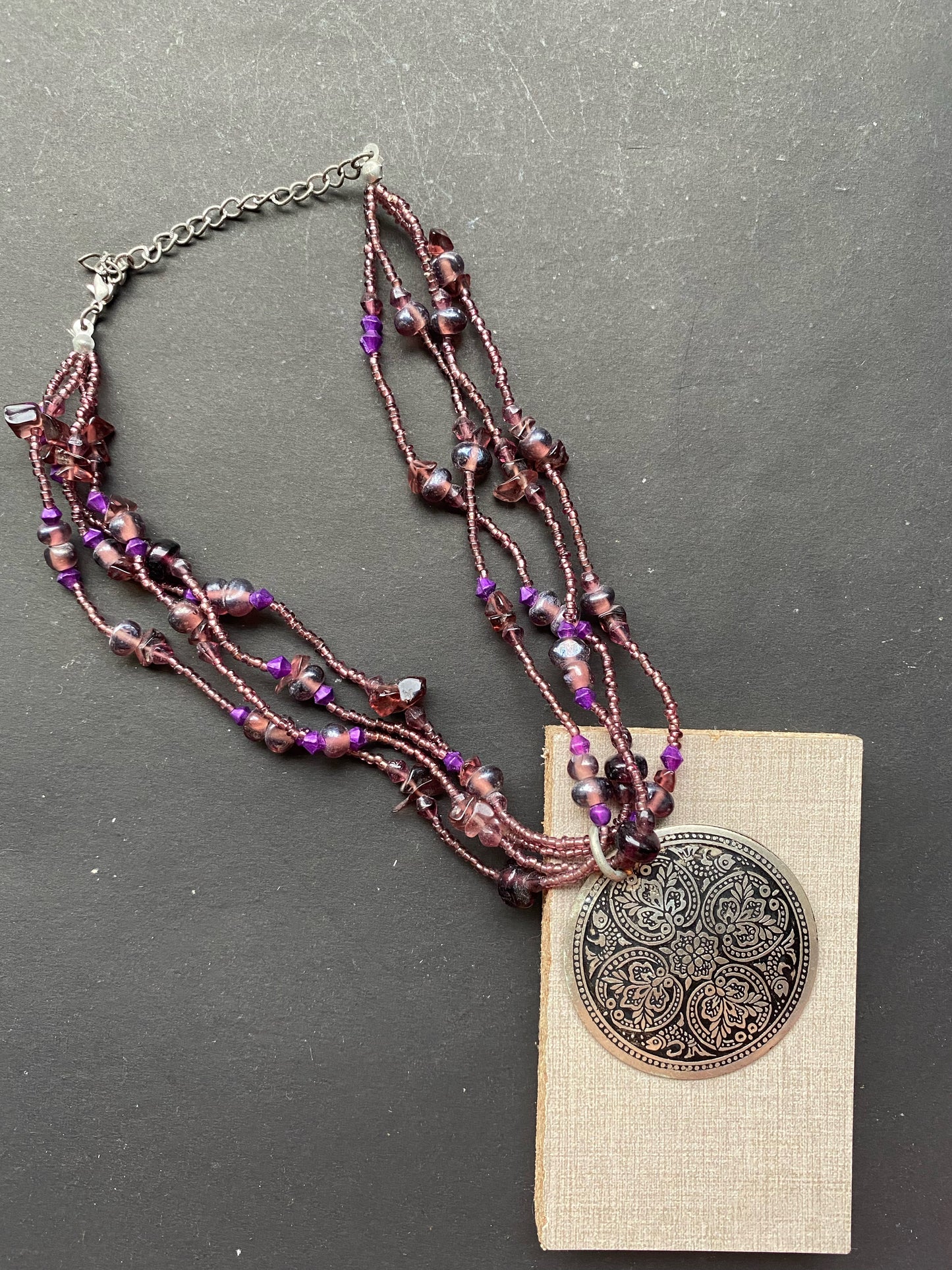 Bohemian Multi-Strand Beaded Necklace with Statement Pendant