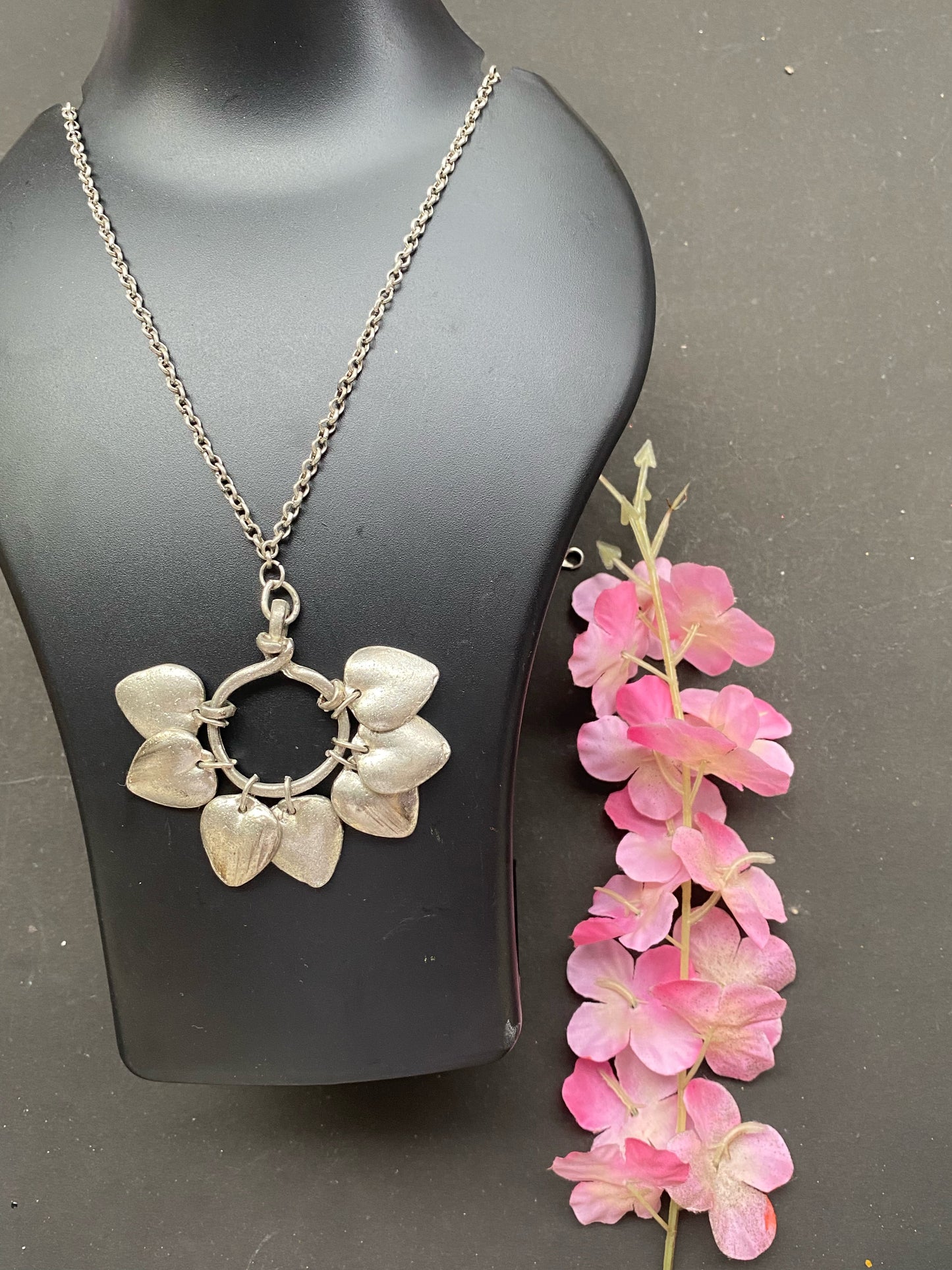 Silver Heart Charm Statement Necklace