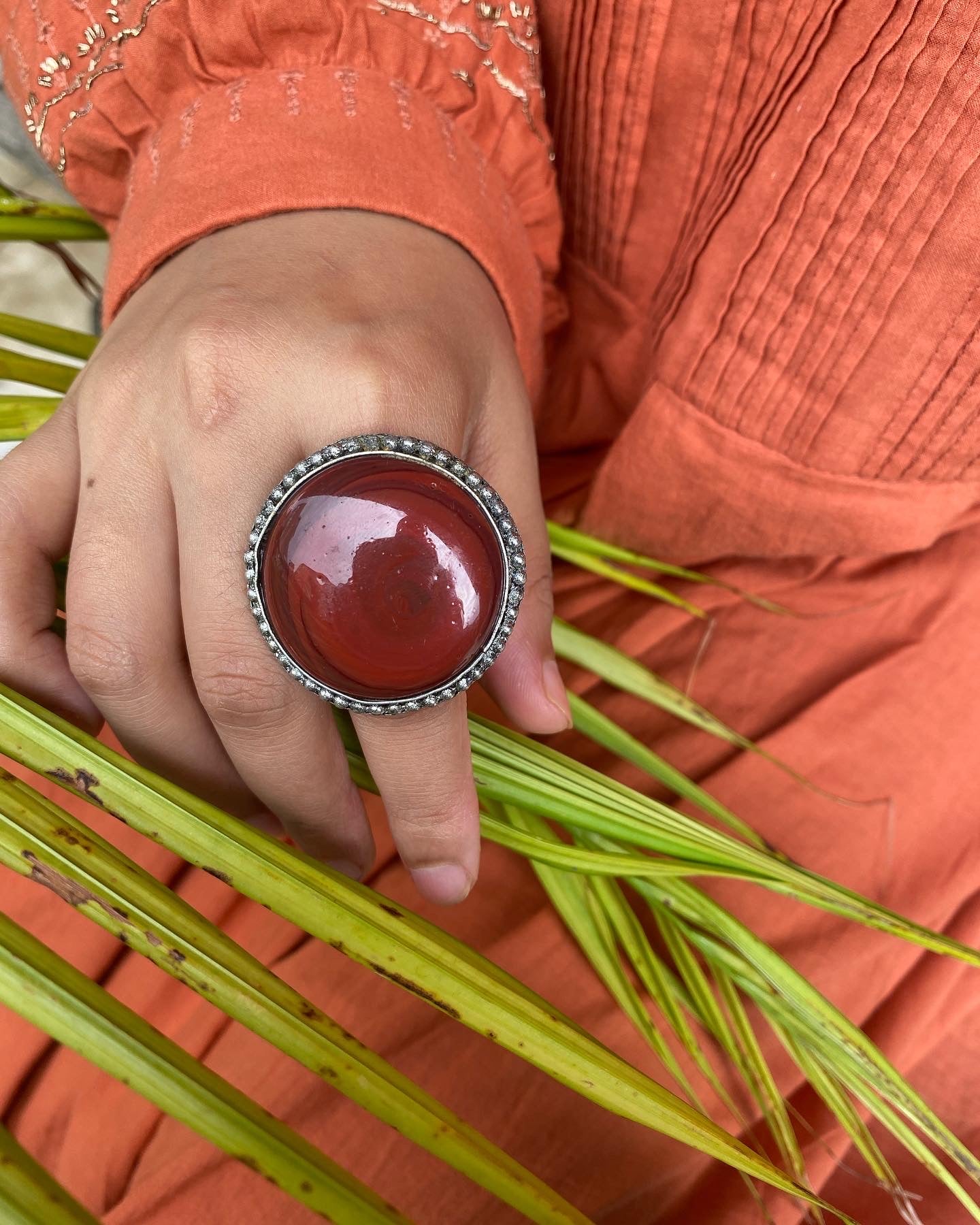 Bold Maroon Stone Statement Ring