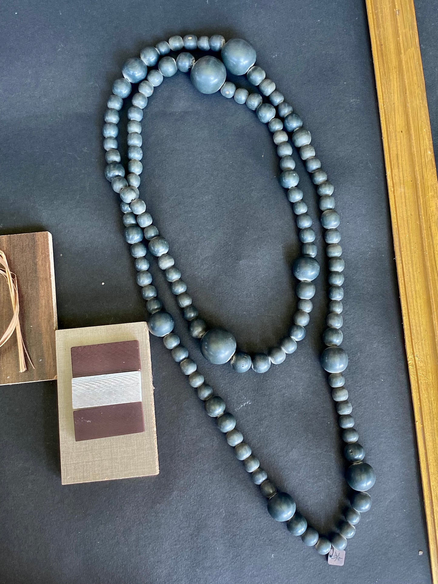 Matte Navy Blue Double-Layer Wooden Bead Necklace