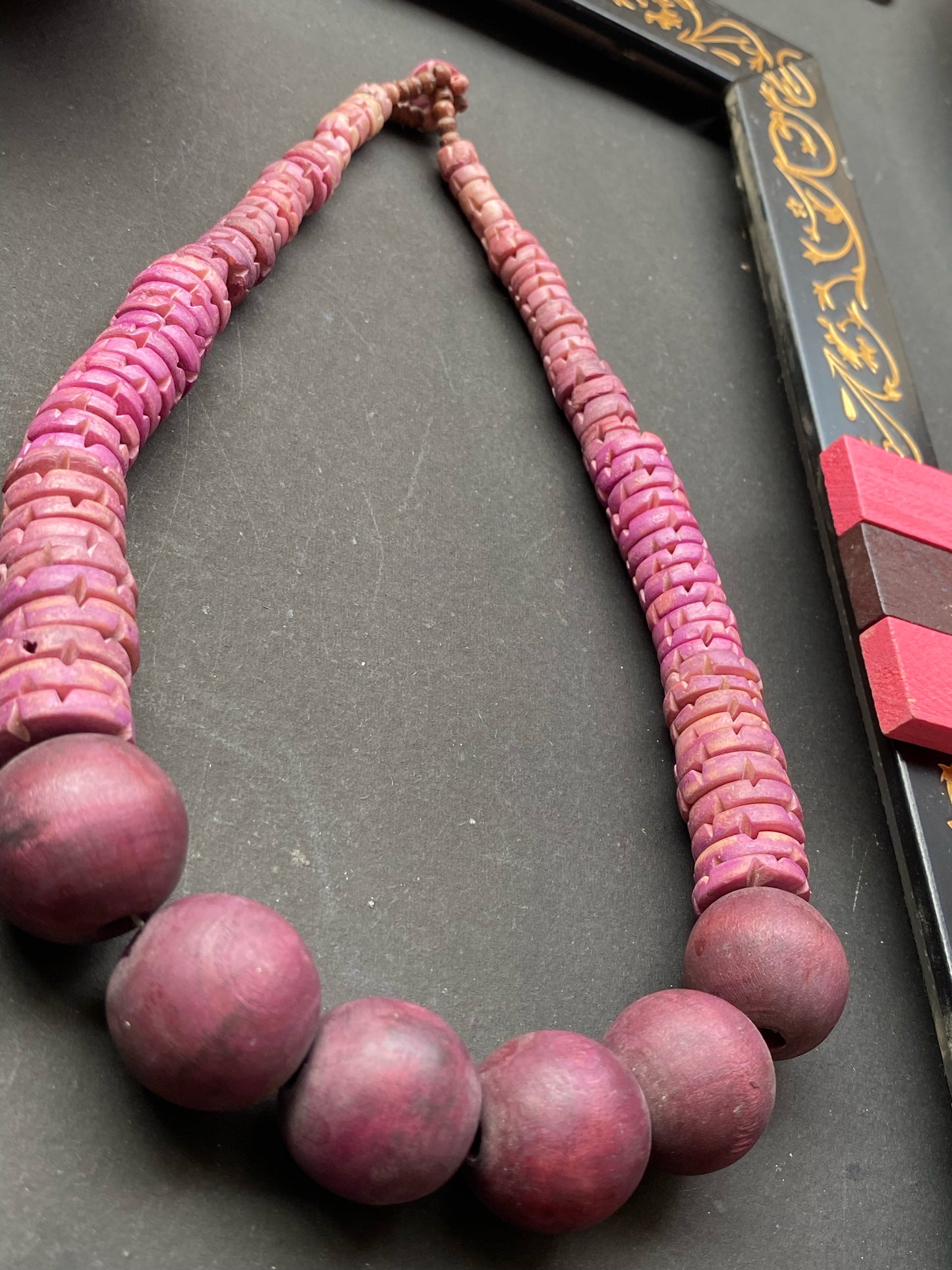 Handcrafted Pink Wooden & Shell Bead Necklace