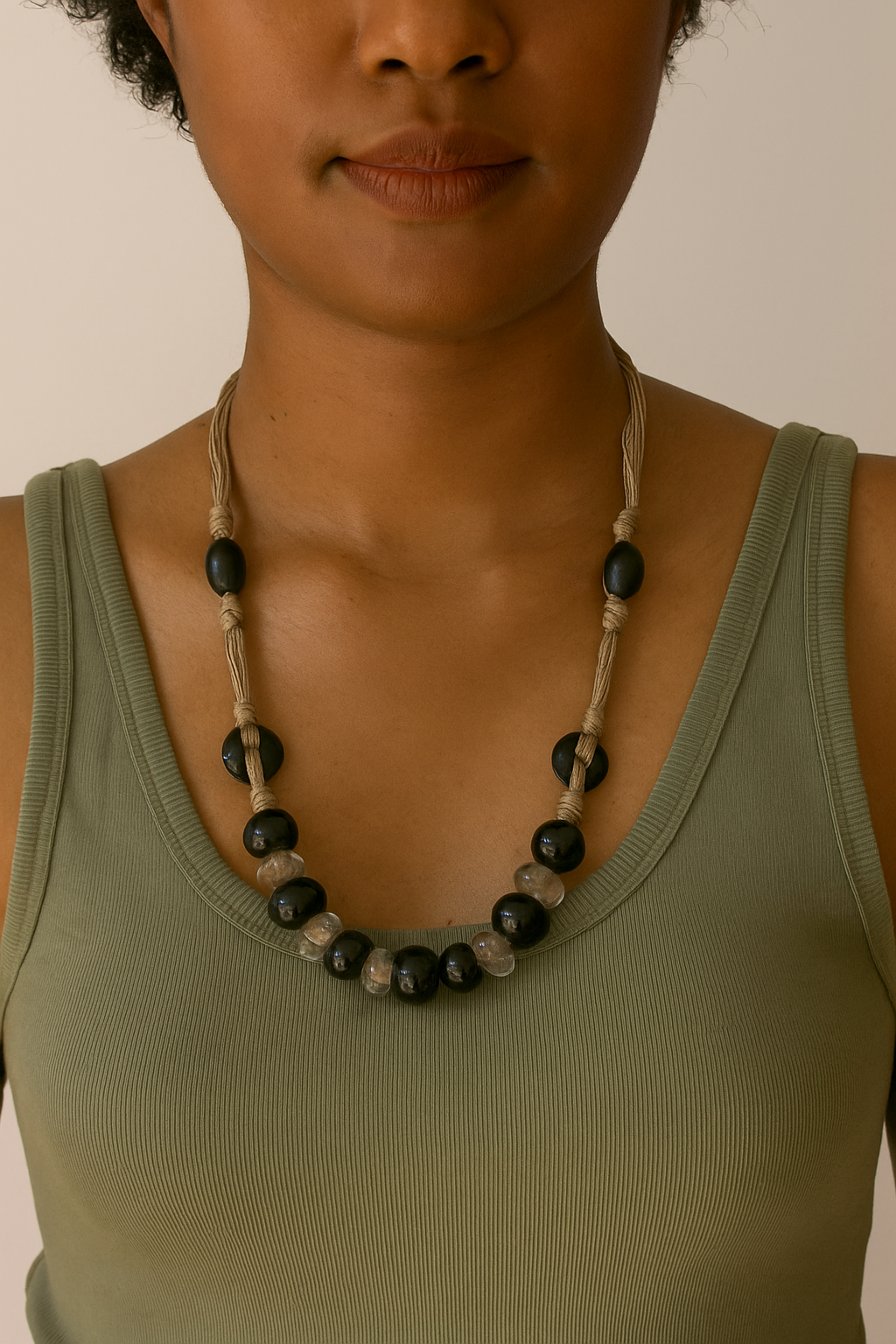 Hand-Knotted Earthstone Bead Necklace – Rustic Elegance