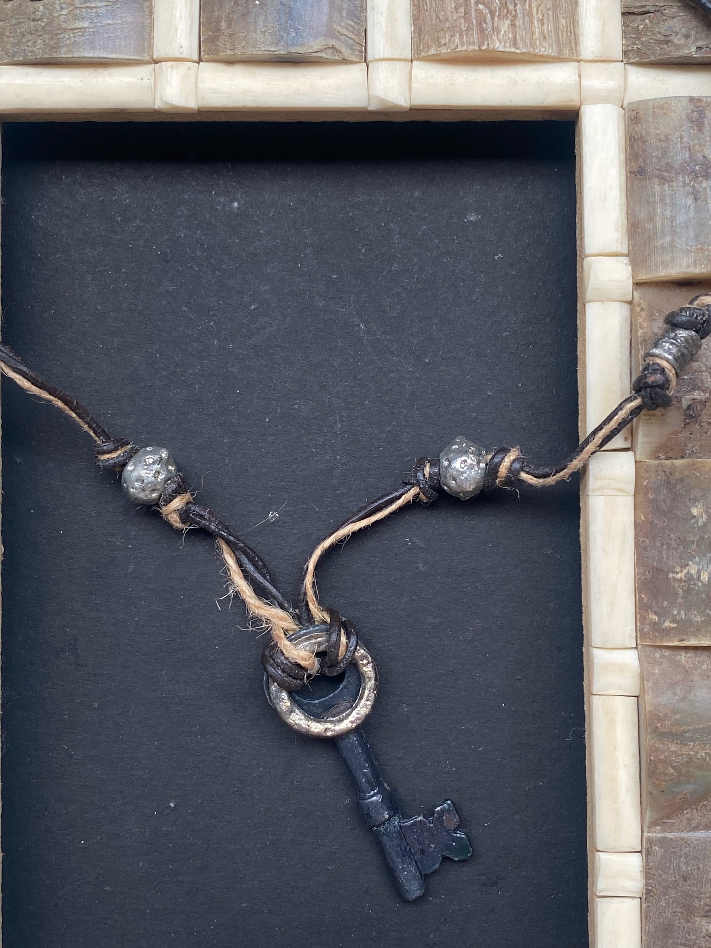 Rustic Key Charm Leather Necklace