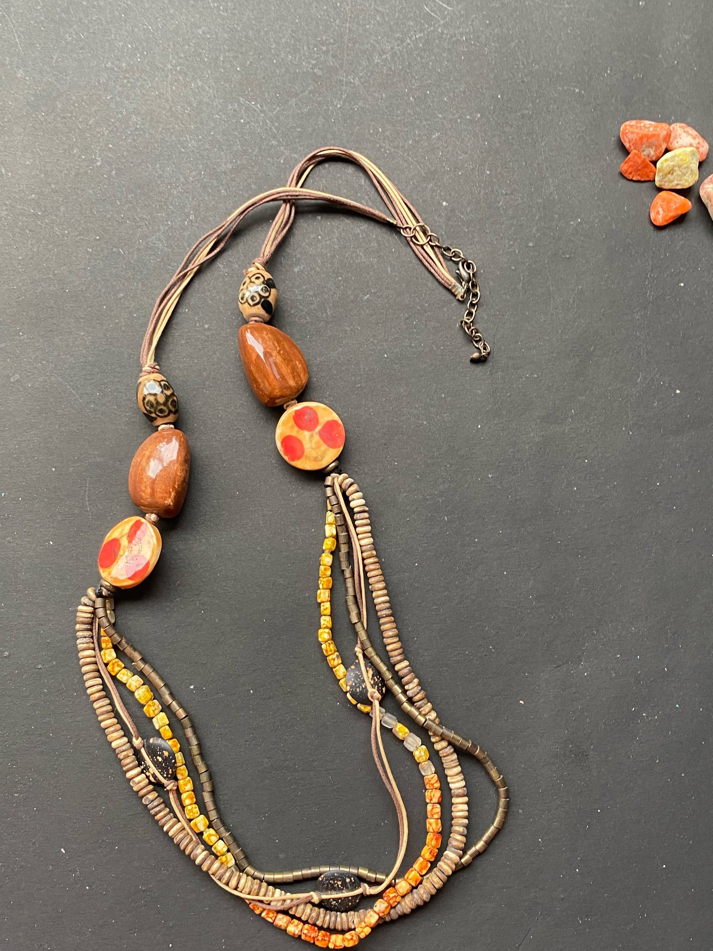 Red Floral Beaded Chain Necklace