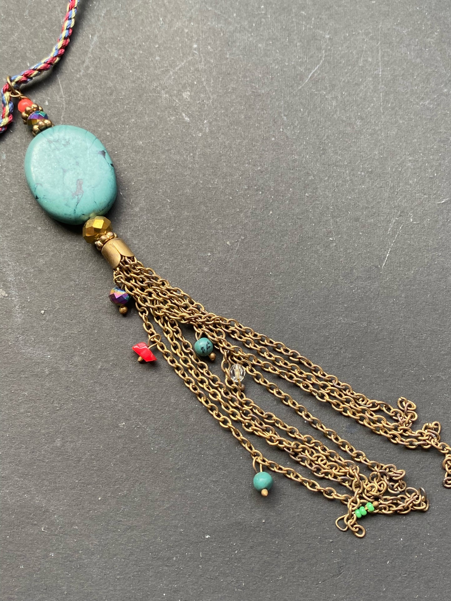 Bohemian Layered Necklace with Turquoise Stone & Tassel Pendant