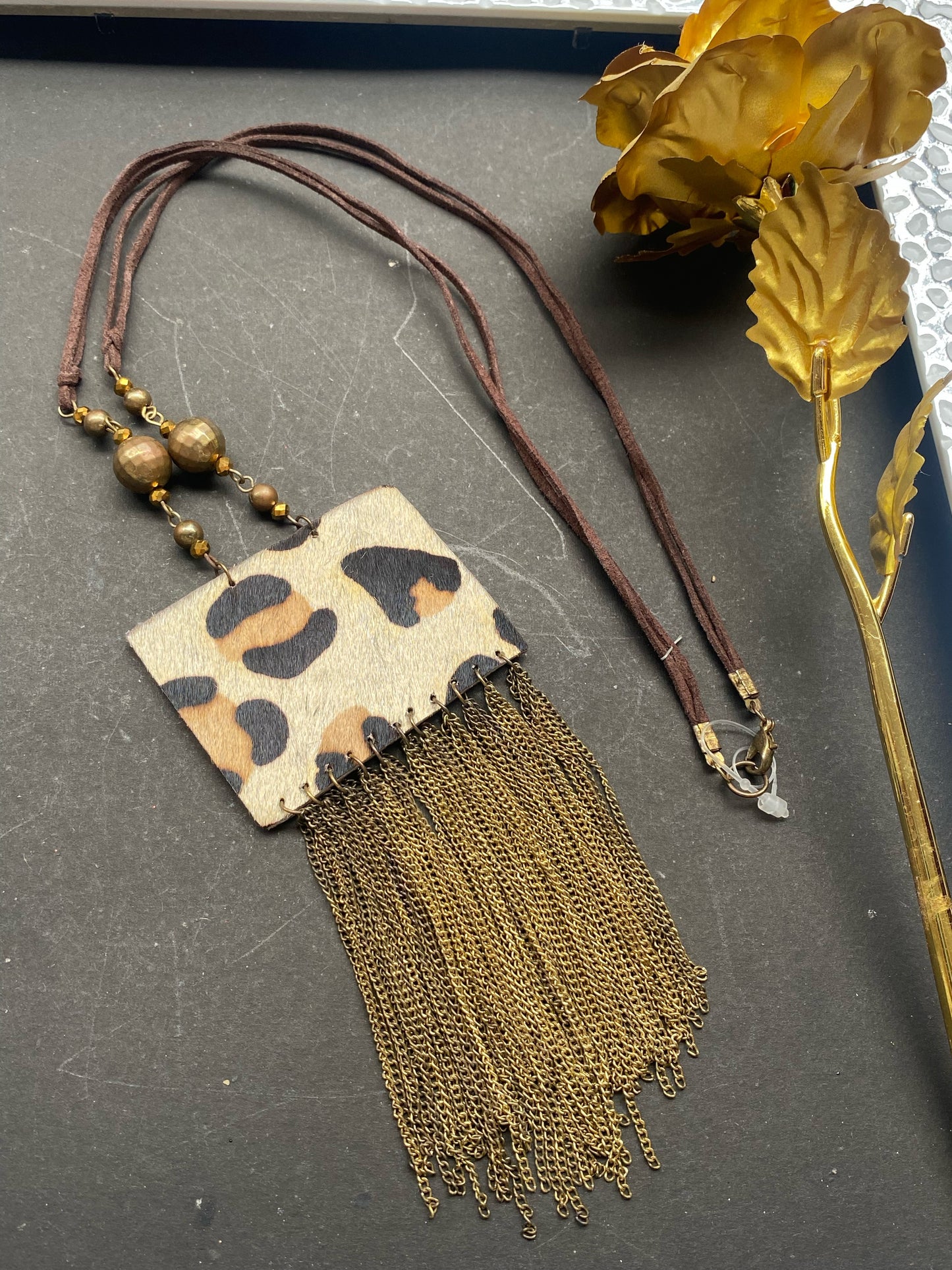 Leopard Print Tassel Statement Necklace – Boho Chic