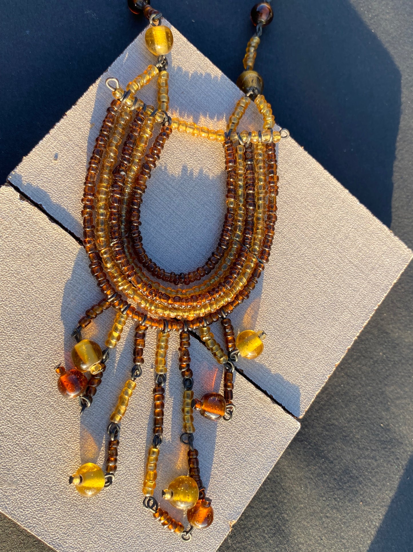 Rustic Earth Beaded Fringe Necklace