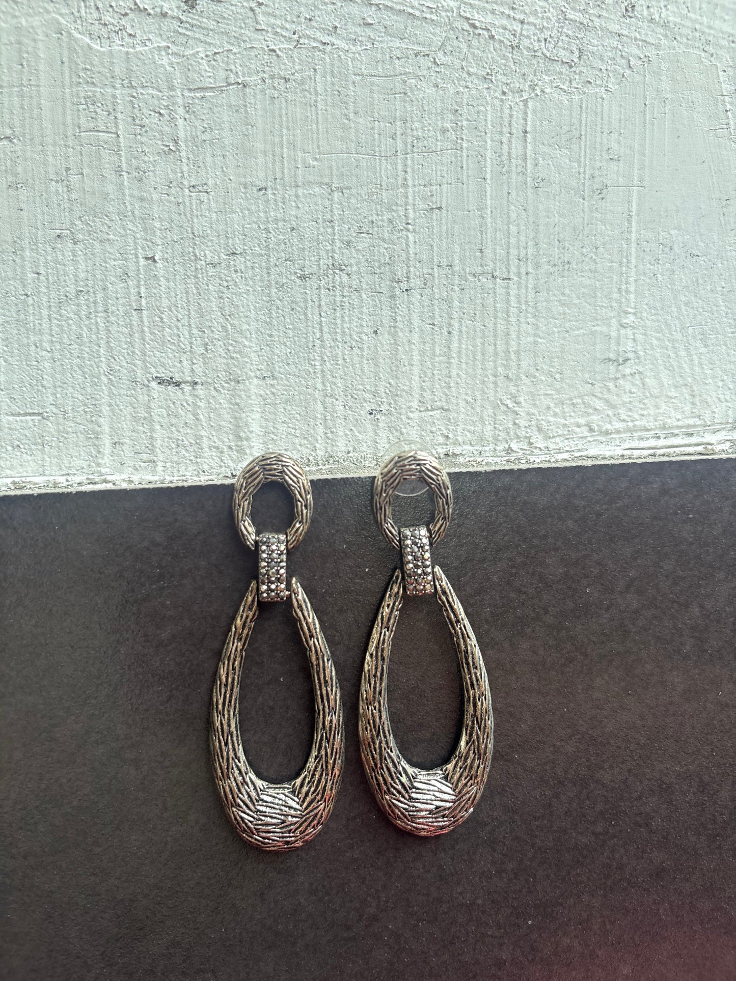 Textured Drop Hoop Earrings