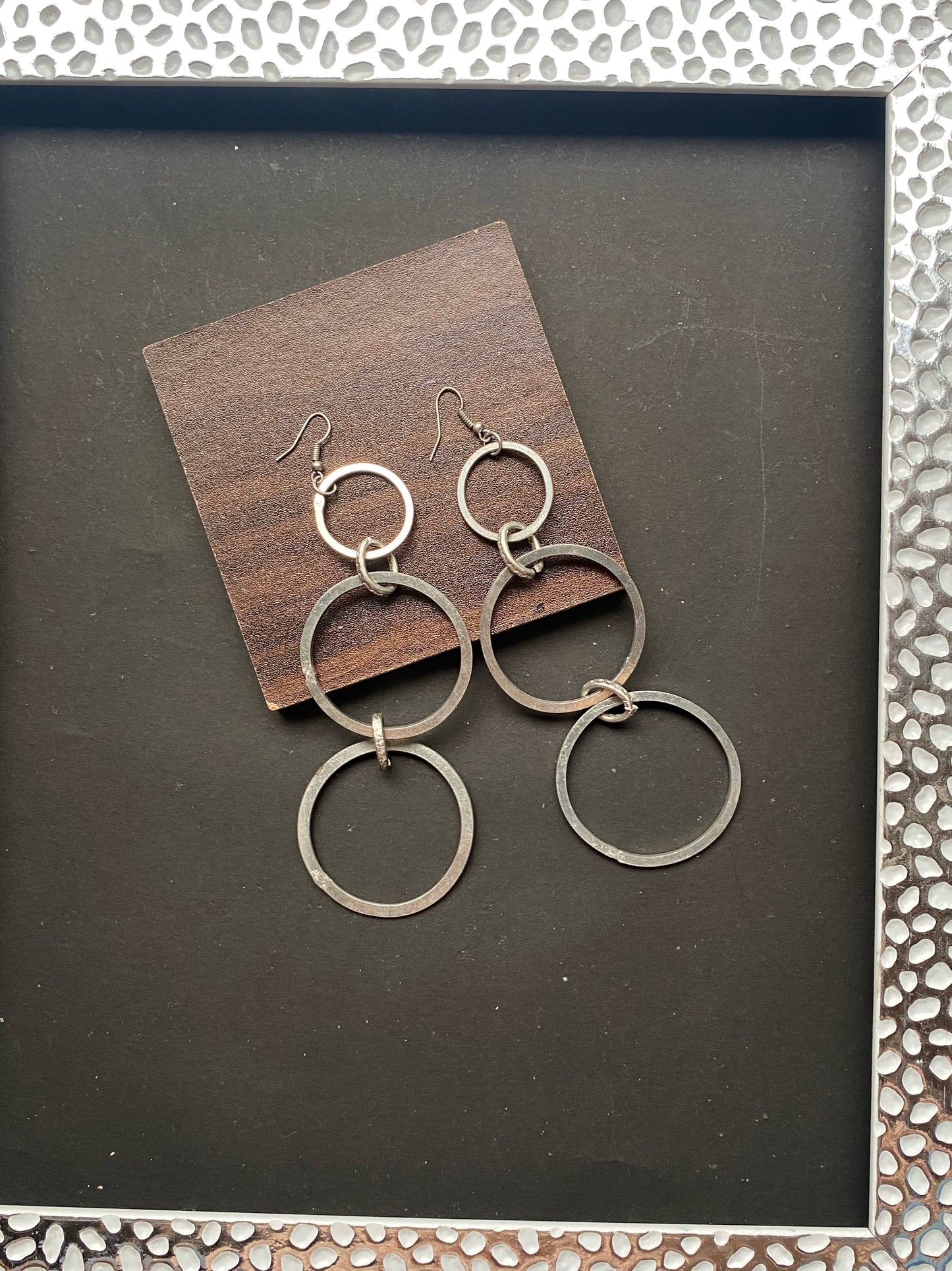 Minimalist Triple Circle Dangle Earrings – Oxidized Metal Finish