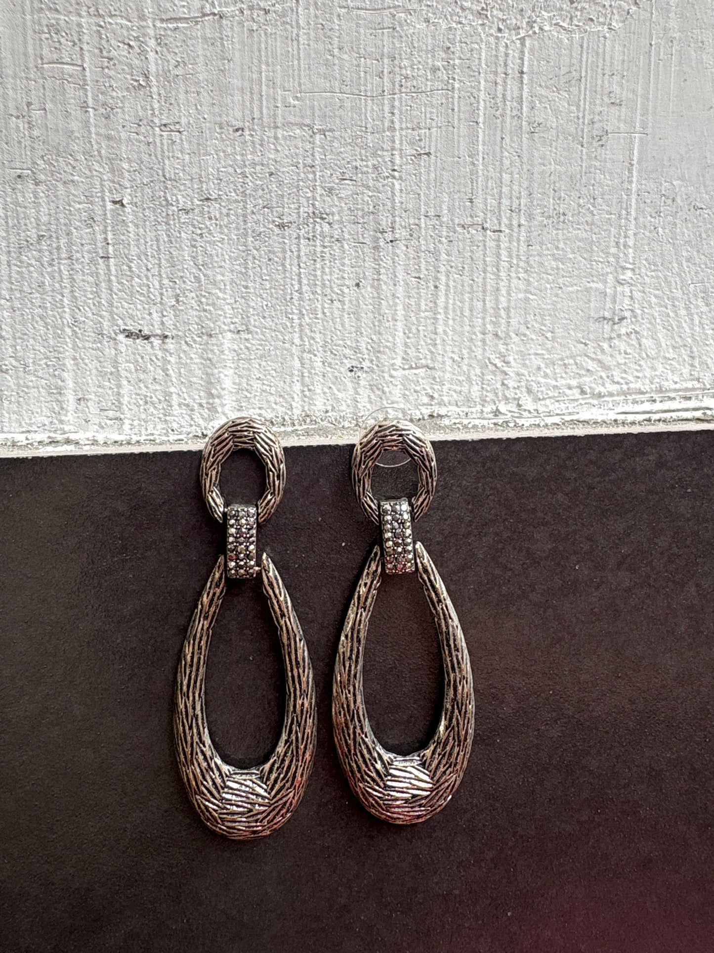 Textured Drop Hoop Earrings