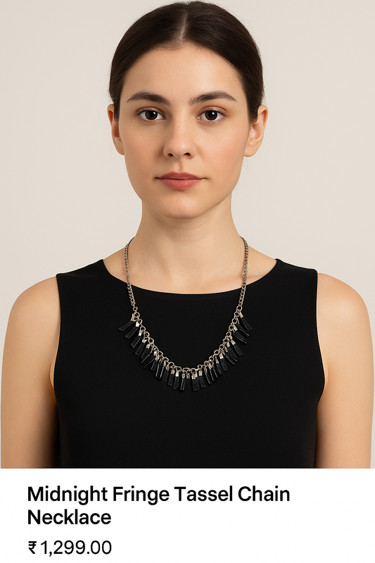 Urban Fringe Black Leatherette Charm Necklace