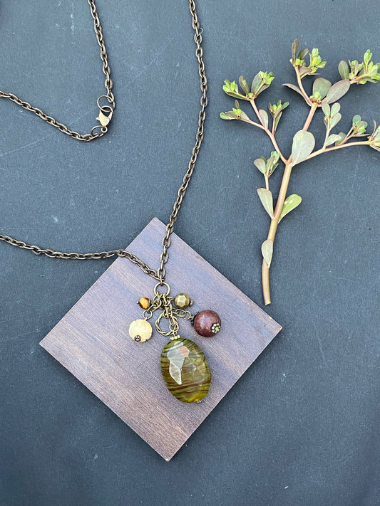 Vintage Charm Brass Chain Necklace with Terracotta Beads