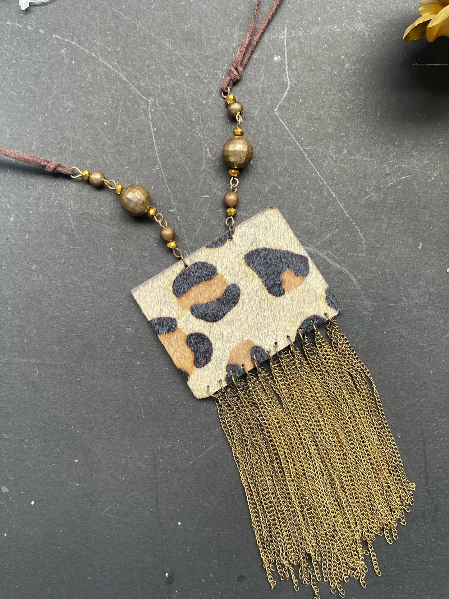 Leopard Print Tassel Statement Necklace – Boho Chic