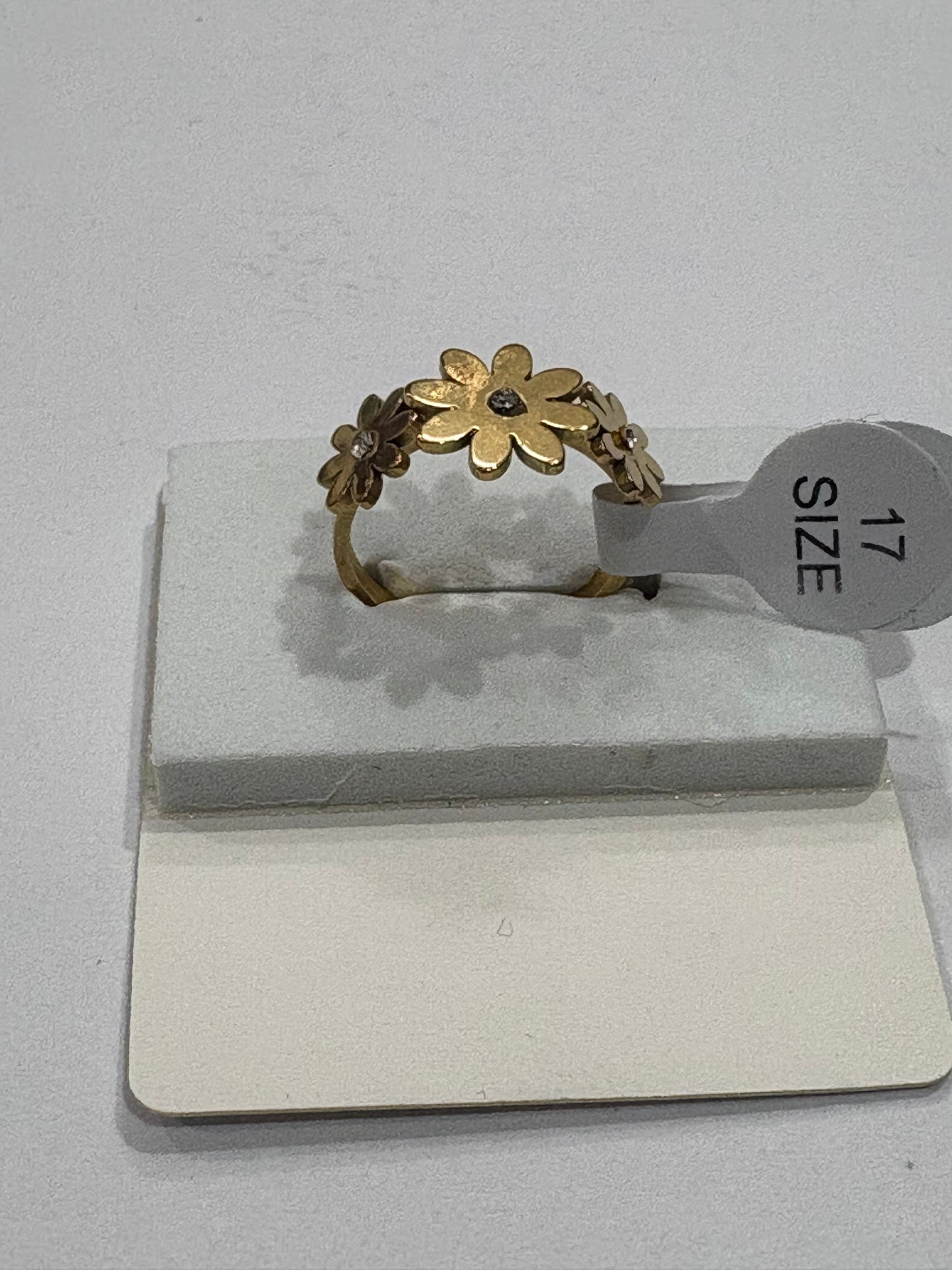 Golden Daisy Flower Ring with Crystal Accents