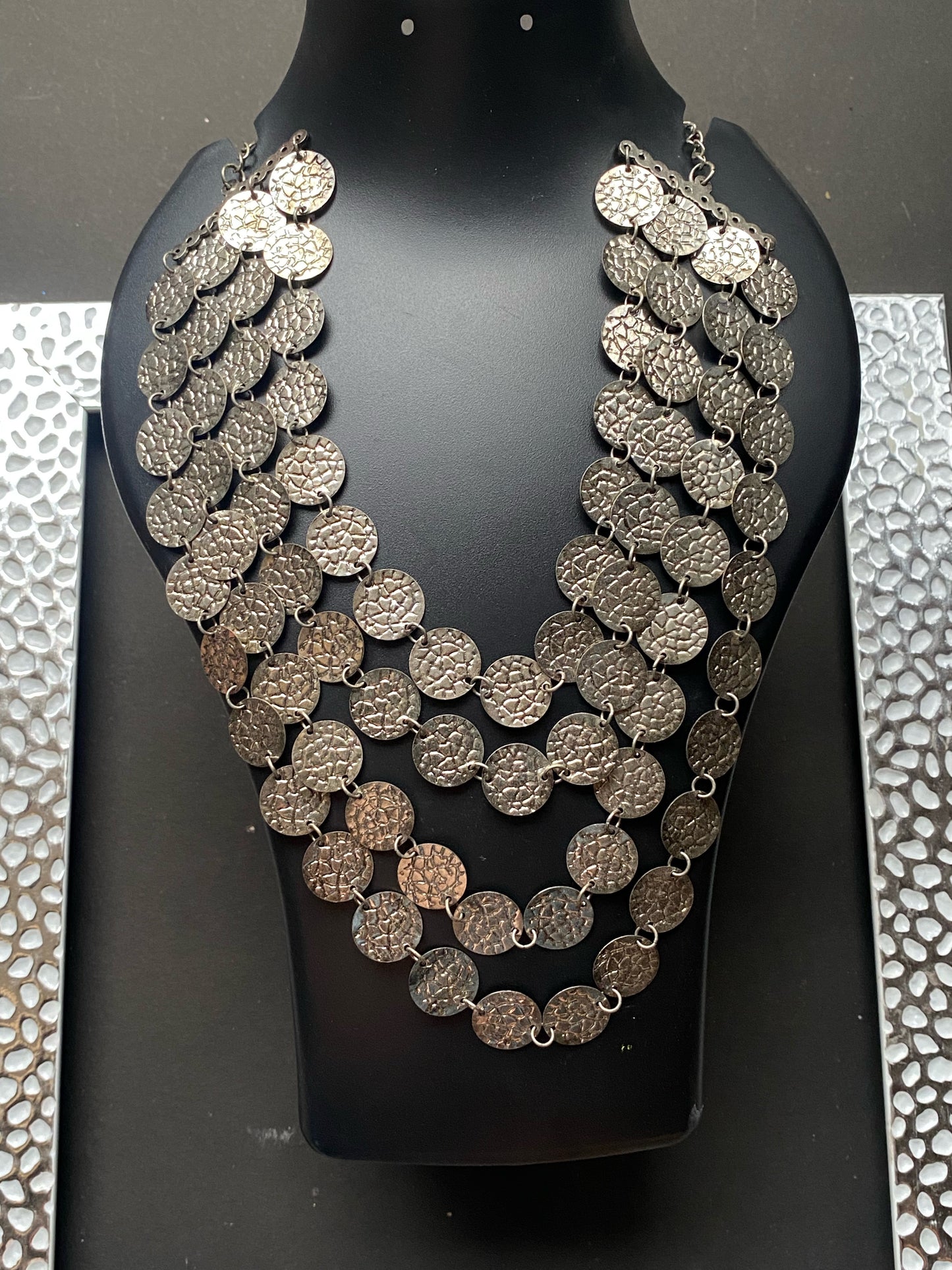 Handcrafted Silver-Toned Coin Statement Necklace