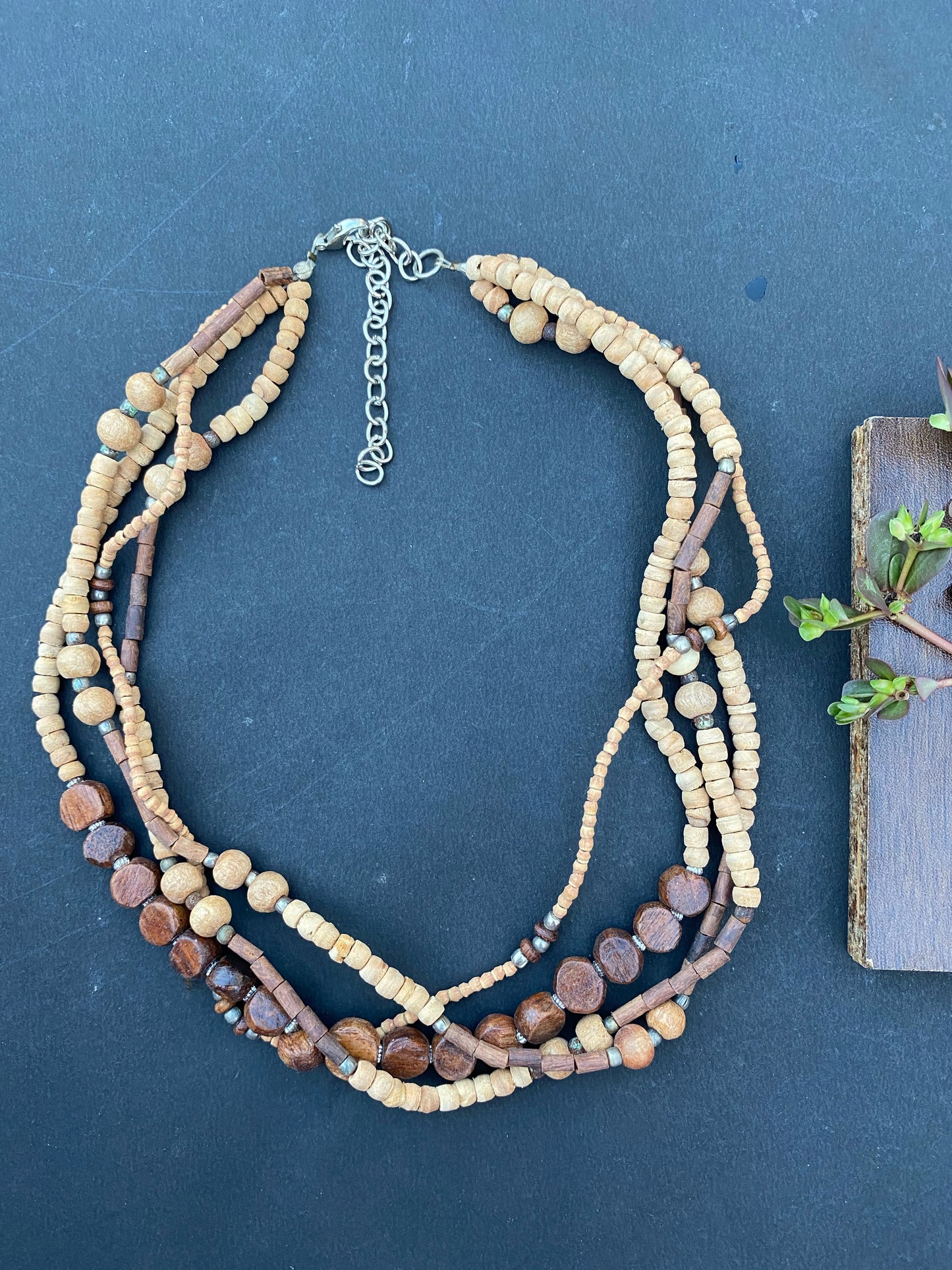 Handcrafted Multi-Strand Wooden Bead Necklace
