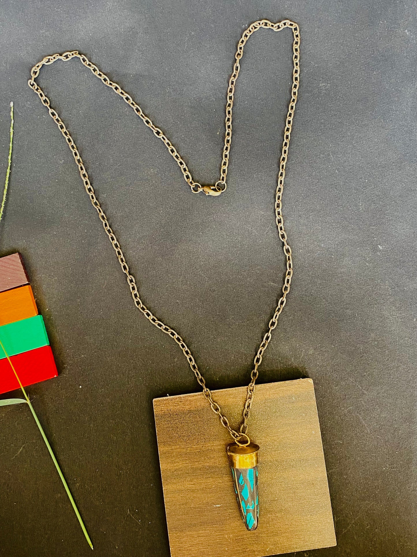 Tribal Blue Spike Pendant Necklace