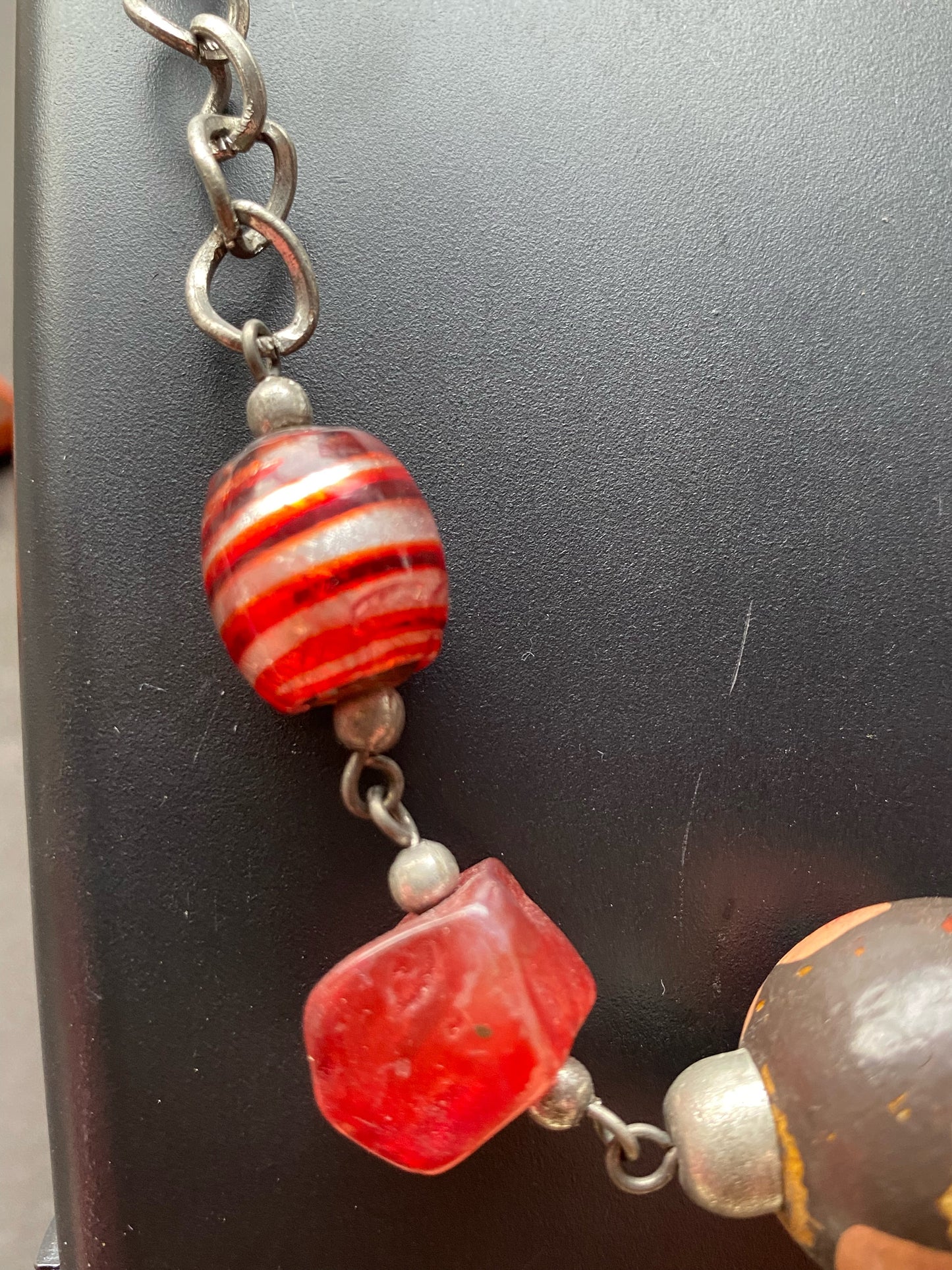 Handcrafted Floral & Striped Bead Necklace