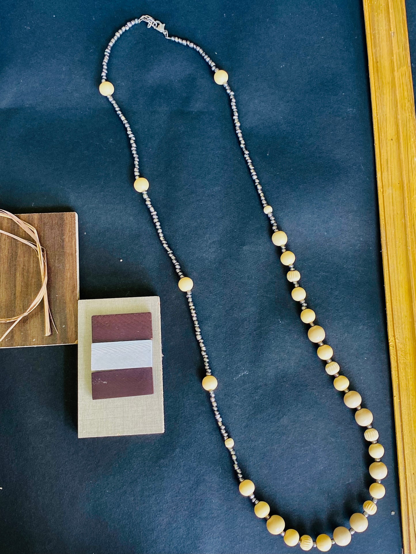 Golden Clay & Black Bead Boho Necklace