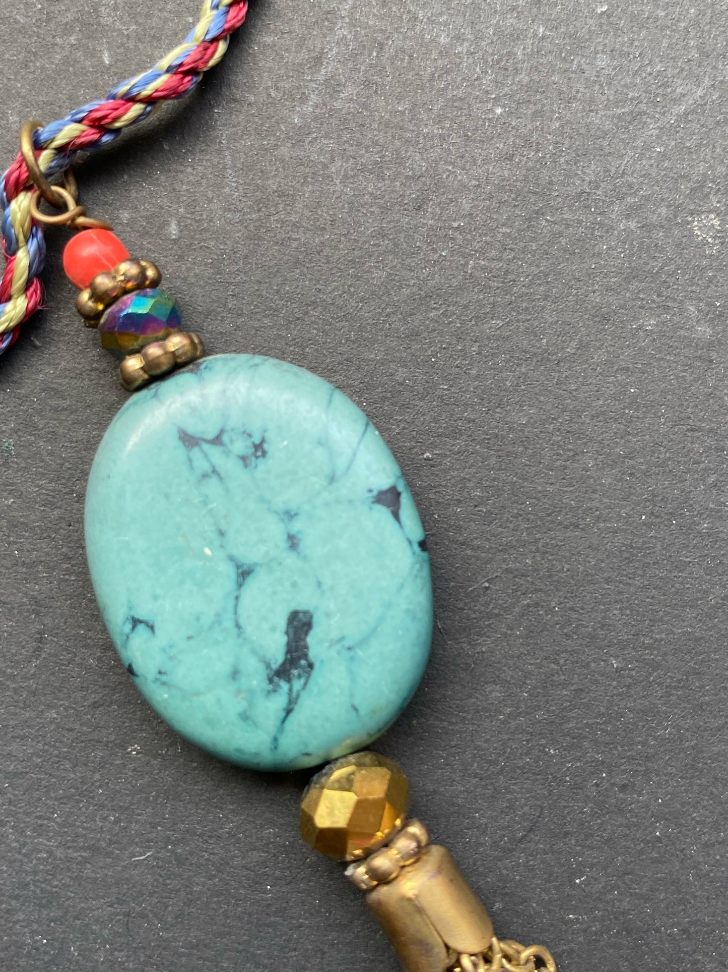 Bohemian Layered Necklace with Turquoise Stone & Tassel Pendant