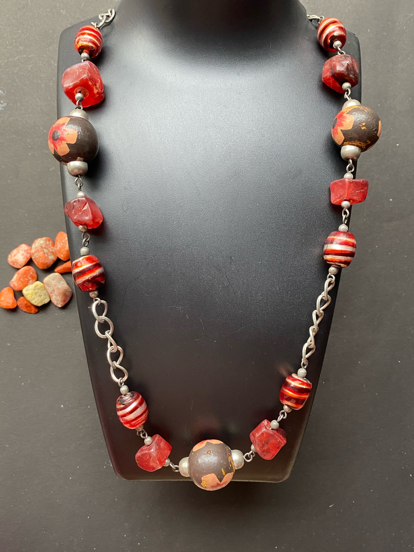 Handcrafted Floral & Striped Bead Necklace