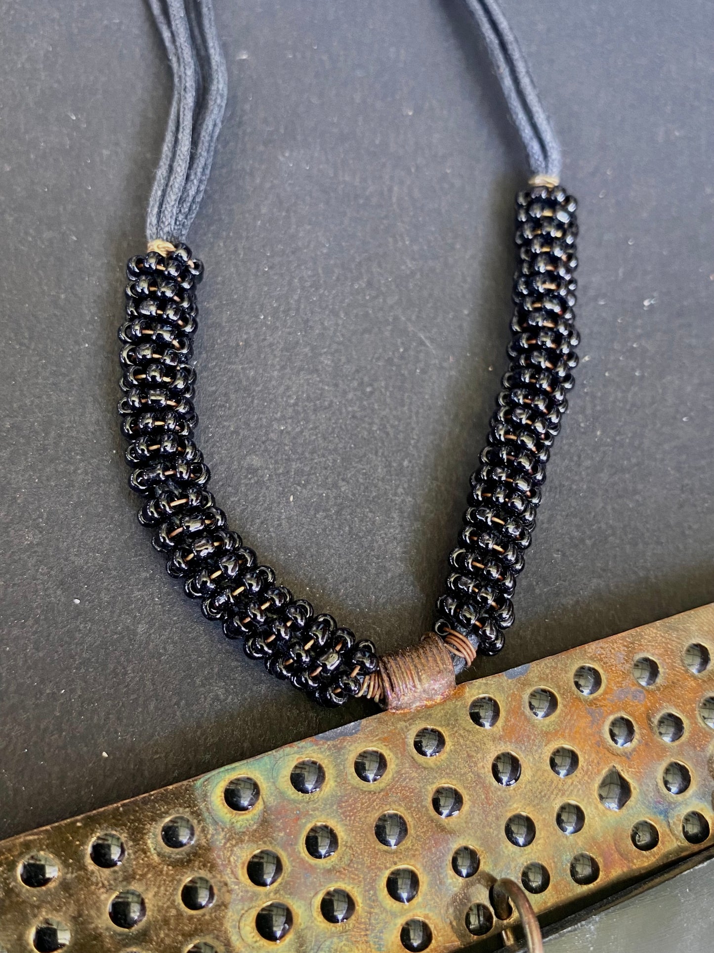 Bold Geometric Brass & Resin Statement Necklace
