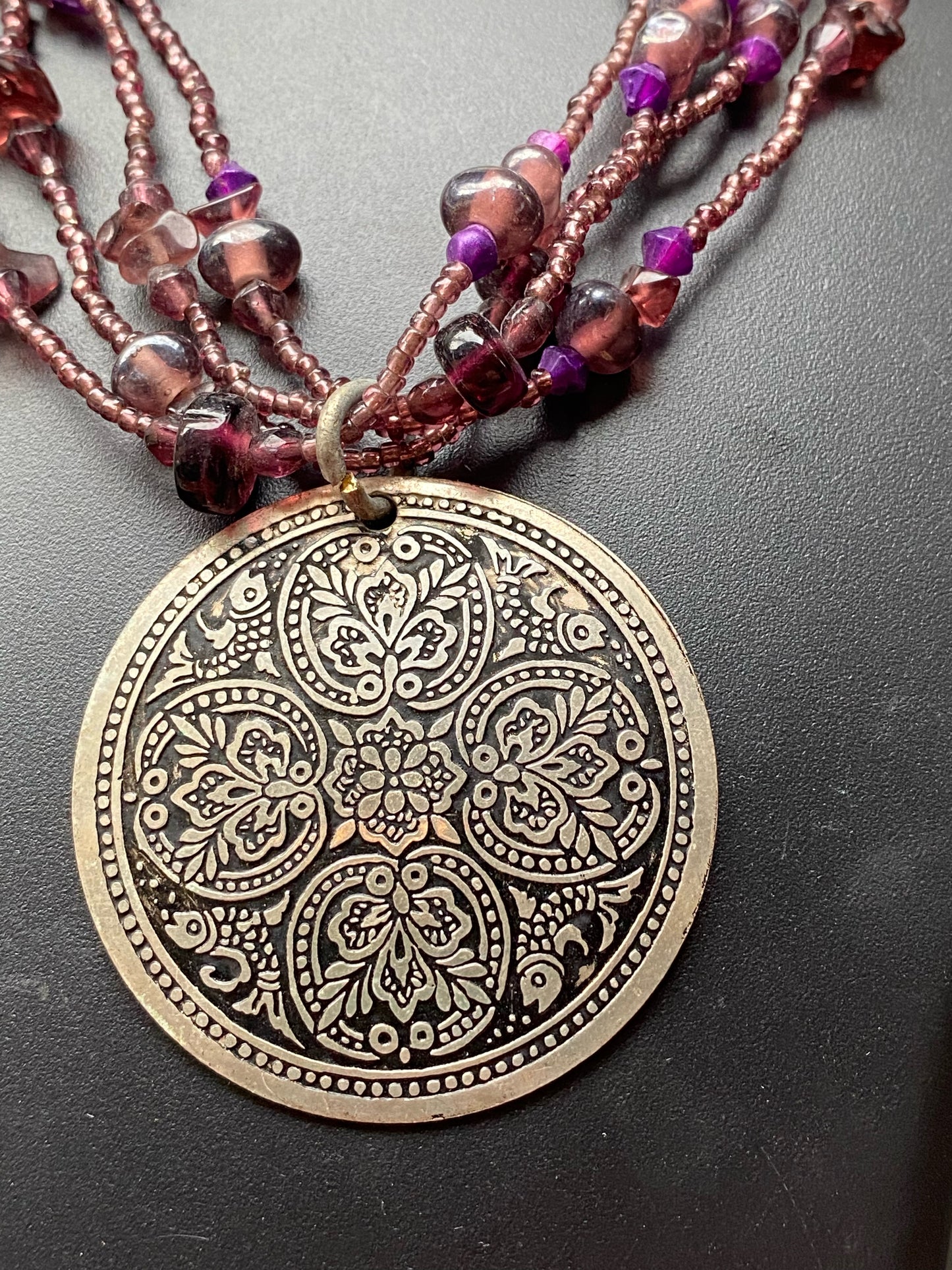 Bohemian Multi-Strand Beaded Necklace with Statement Pendant
