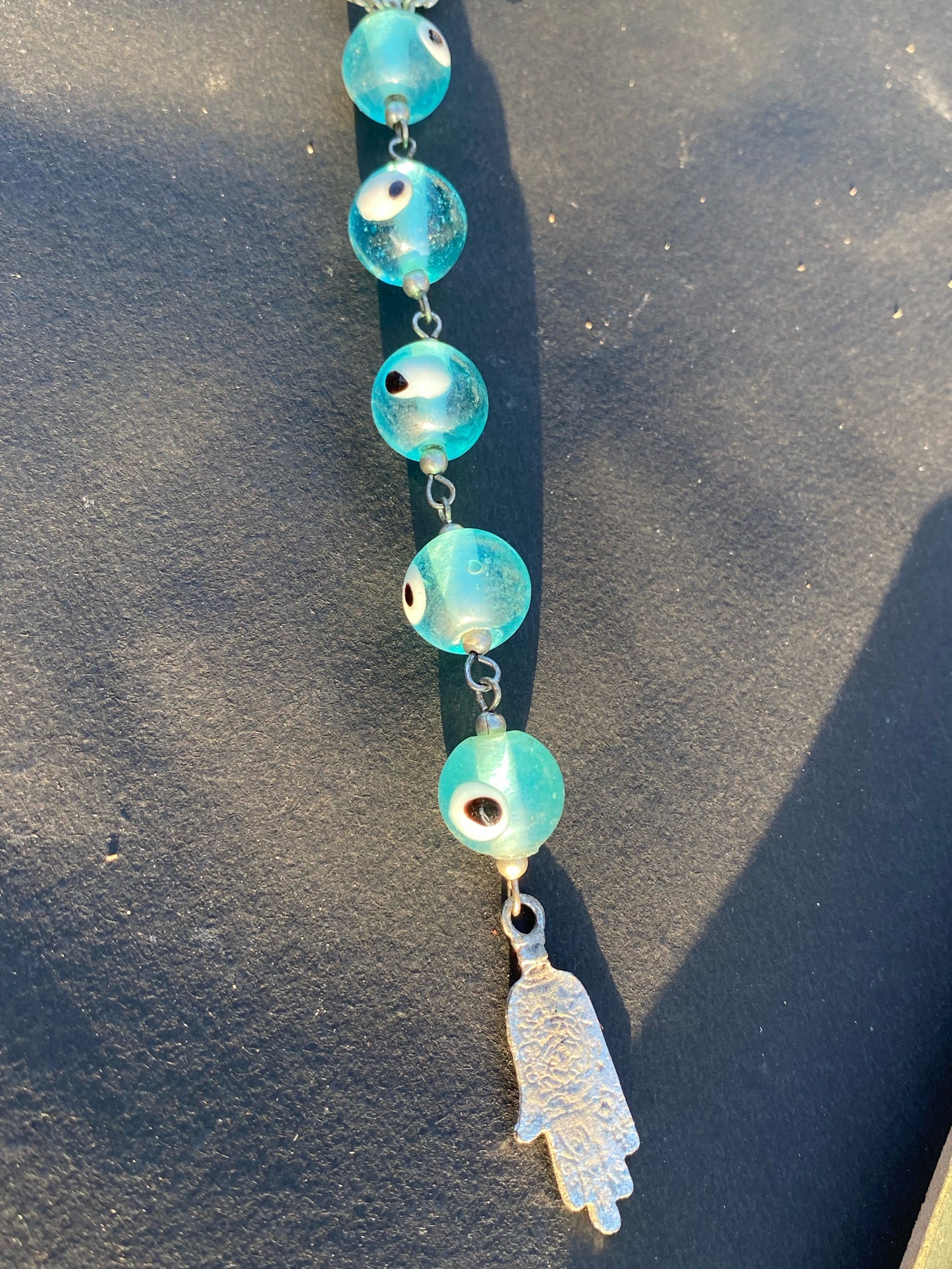 Blue Evil Eye Bead Y-Necklace with Hamsa Pendant