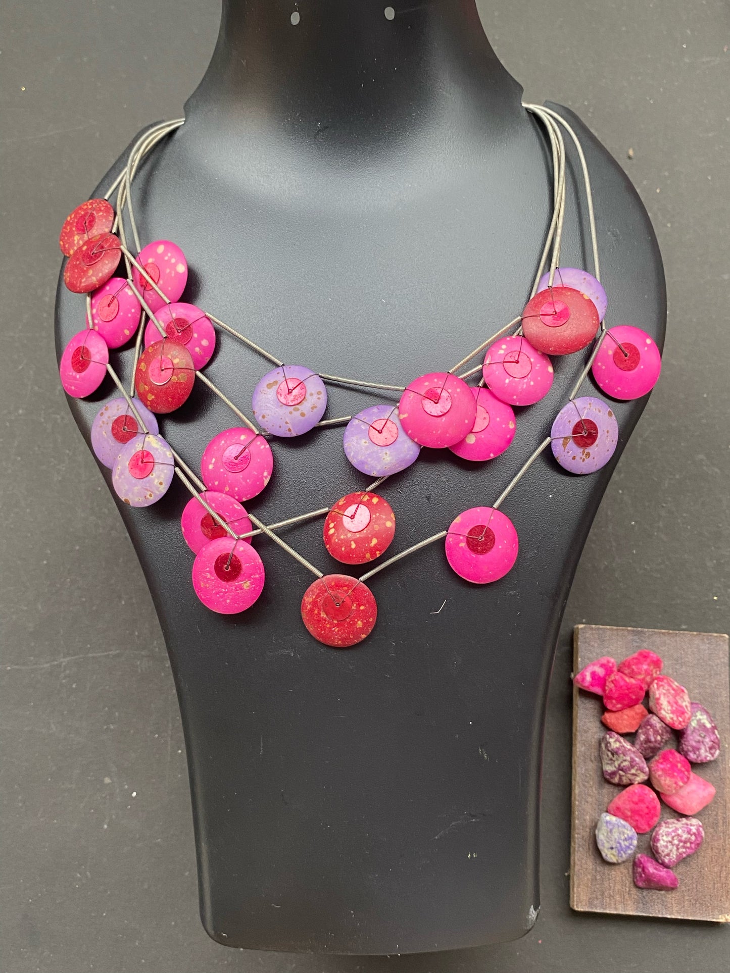 Multicolor Layered Disc Bead Statement Necklace – Earthy Boho Style