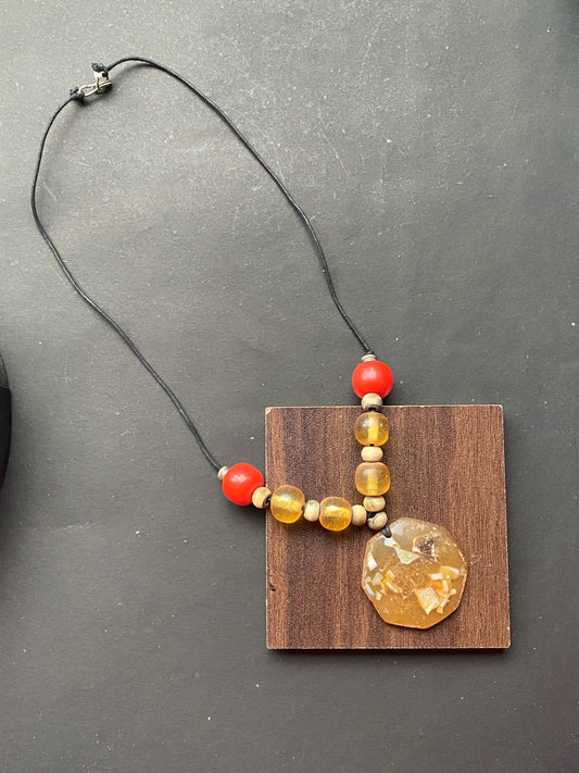 Bohemian Amber Resin & Red Bead Statement Necklace