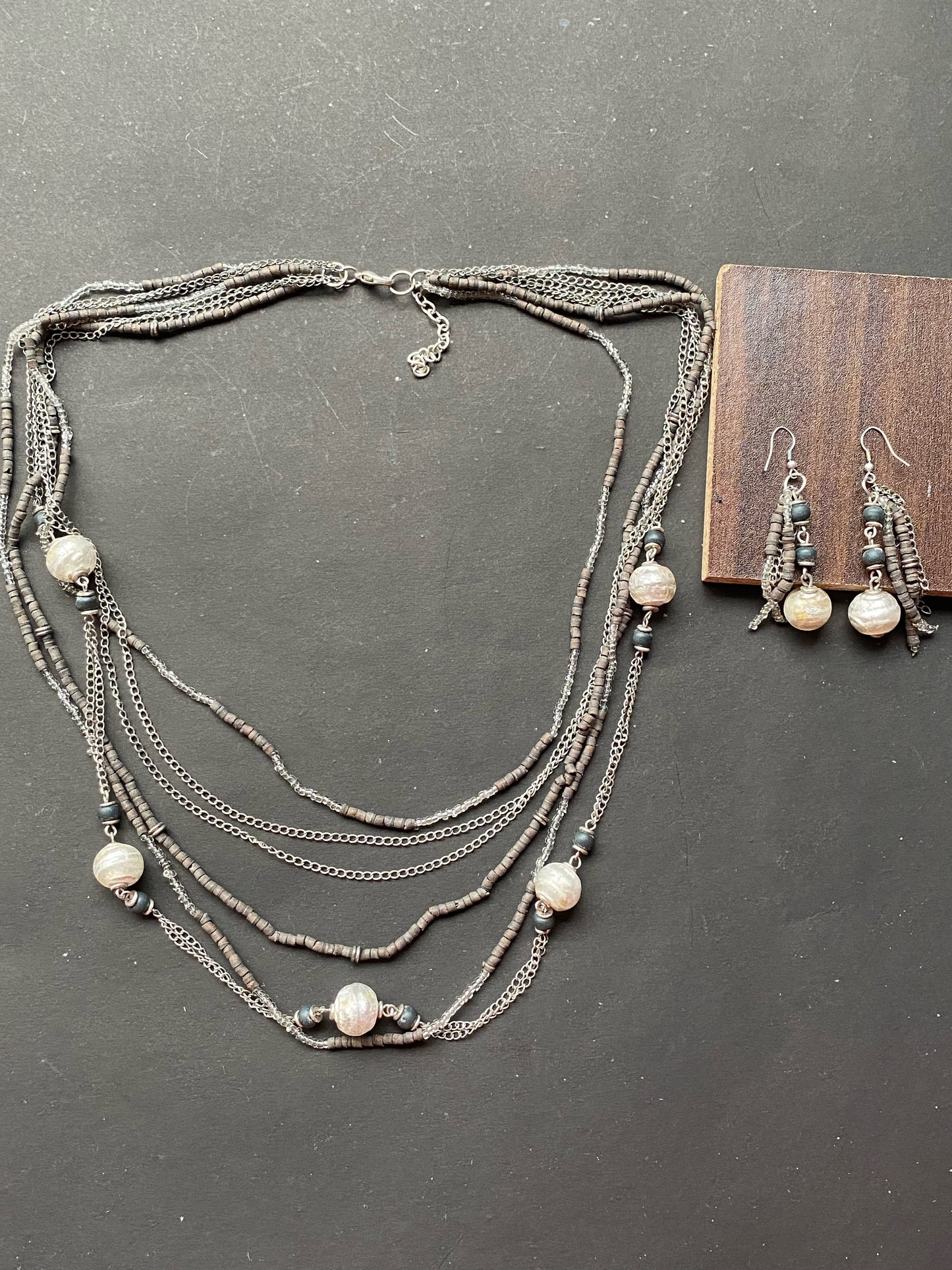 Handcrafted Multi-Layer Beaded Bracelet & Handcrafted Multi-Layer Necklace with Matching Earrings