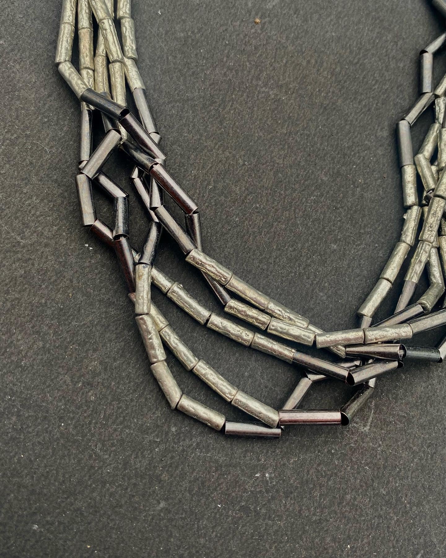 Noir GeoLayer Beaded Collar Necklace